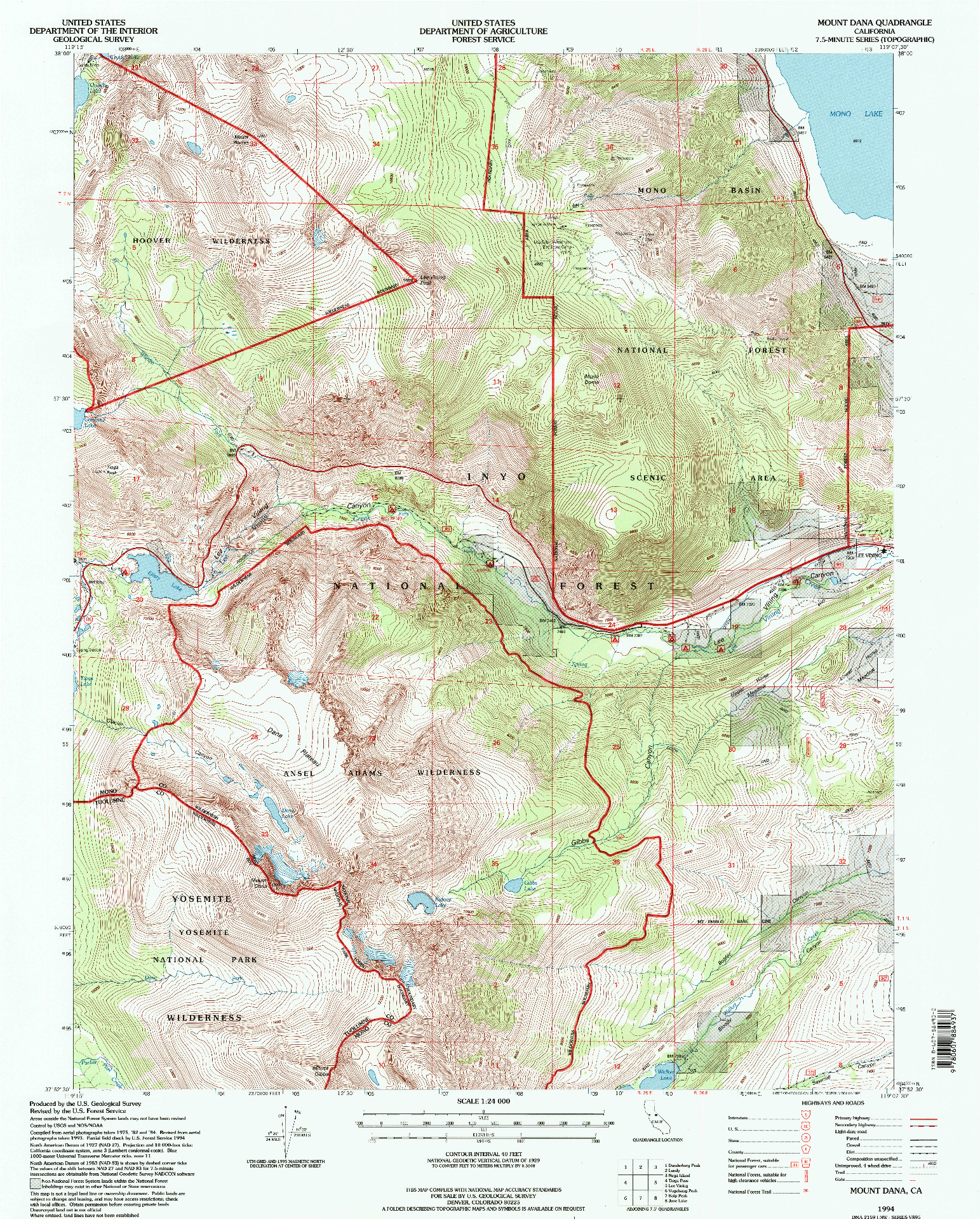 USGS 1:24000-SCALE QUADRANGLE FOR MOUNT DANA, CA 1994