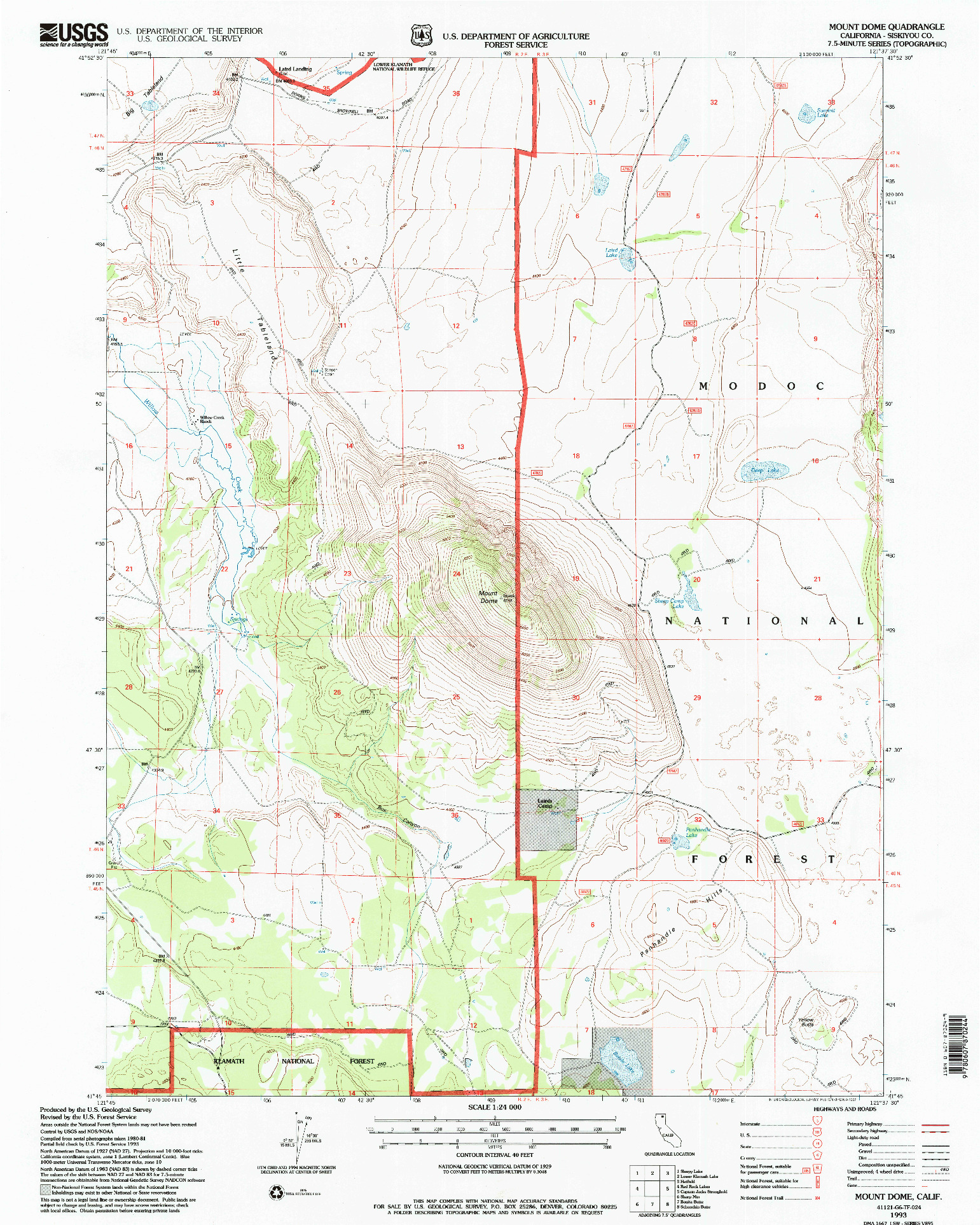 USGS 1:24000-SCALE QUADRANGLE FOR MOUNT DOME, CA 1993