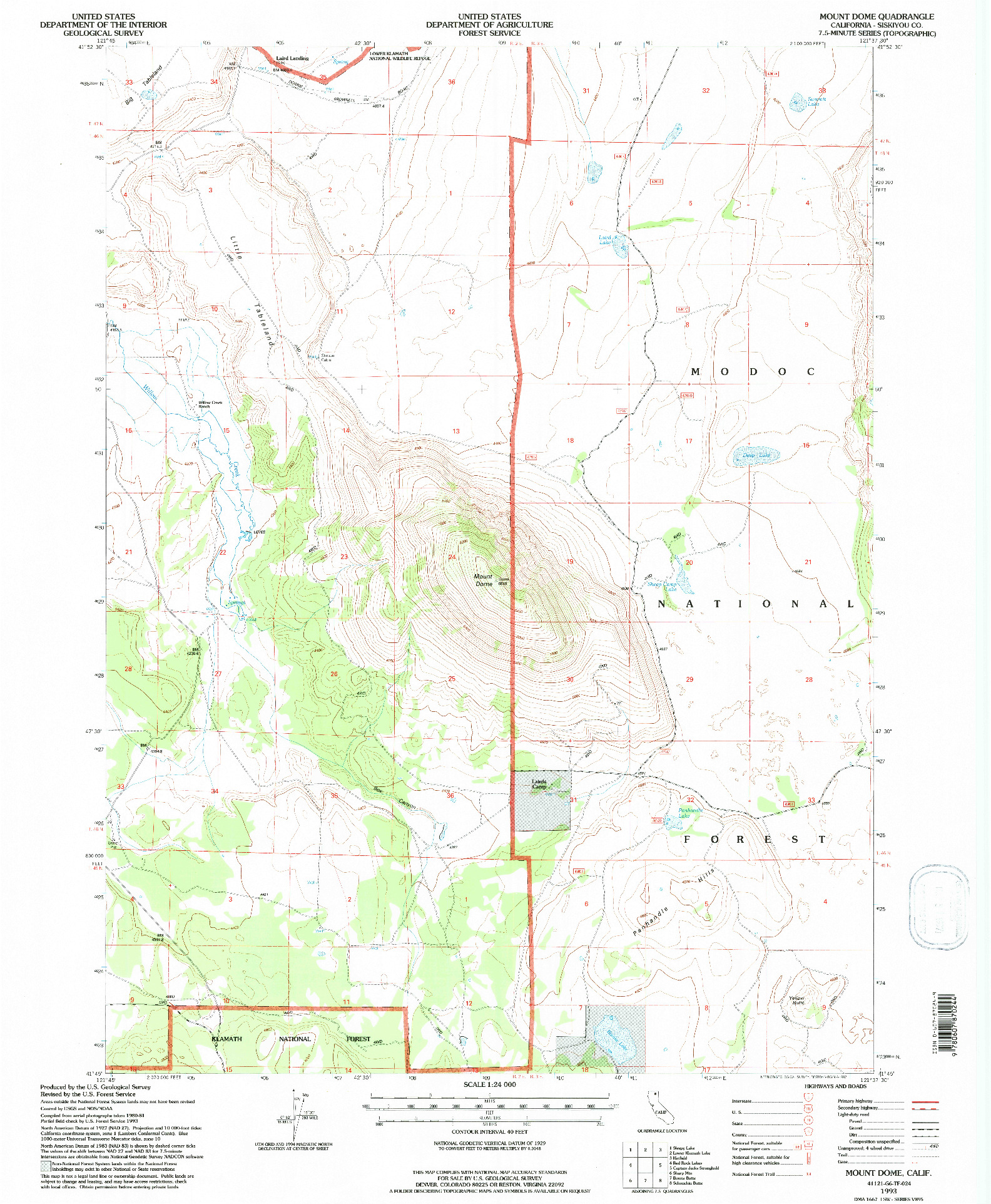 USGS 1:24000-SCALE QUADRANGLE FOR MOUNT DOME, CA 1993