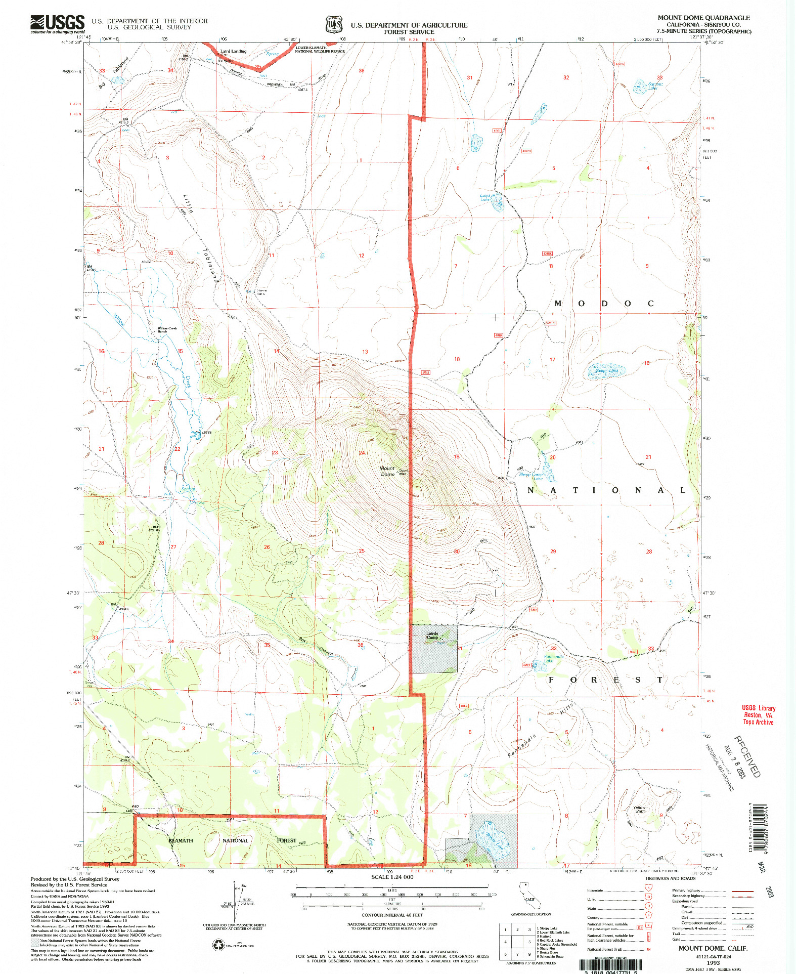 USGS 1:24000-SCALE QUADRANGLE FOR MOUNT DOME, CA 1993