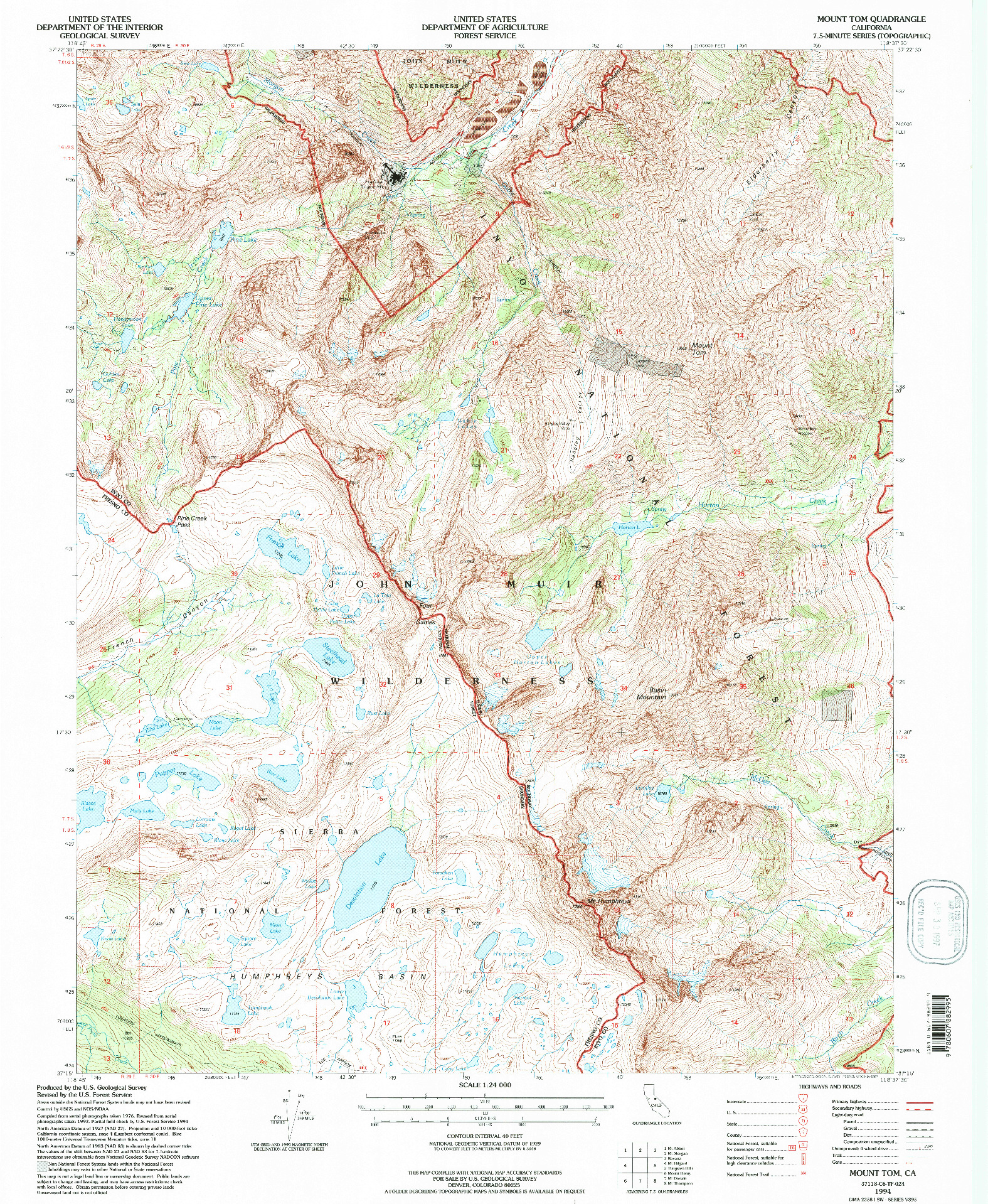 USGS 1:24000-SCALE QUADRANGLE FOR MOUNT TOM, CA 1994