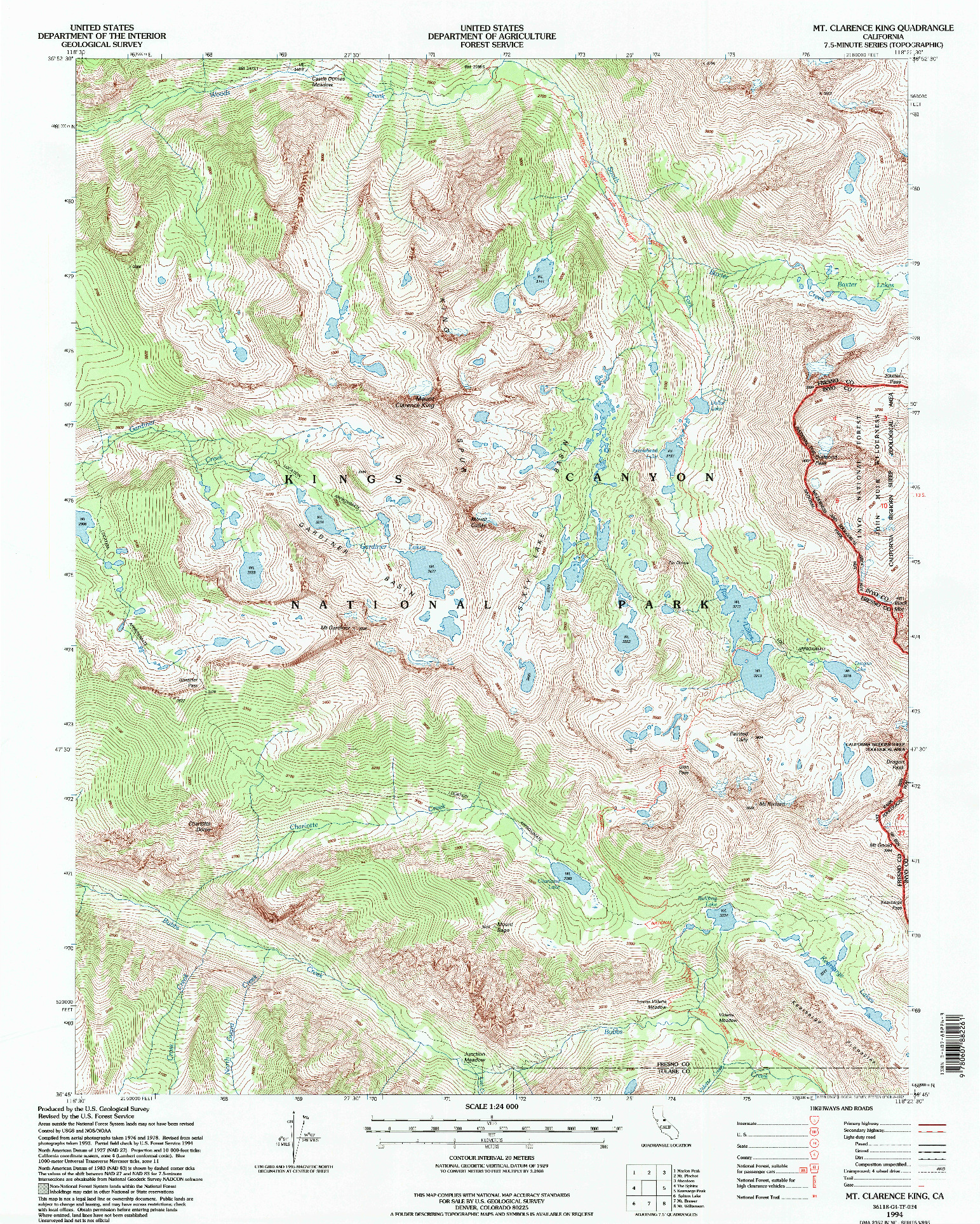 USGS 1:24000-SCALE QUADRANGLE FOR MT. CLARENCE KING, CA 1994