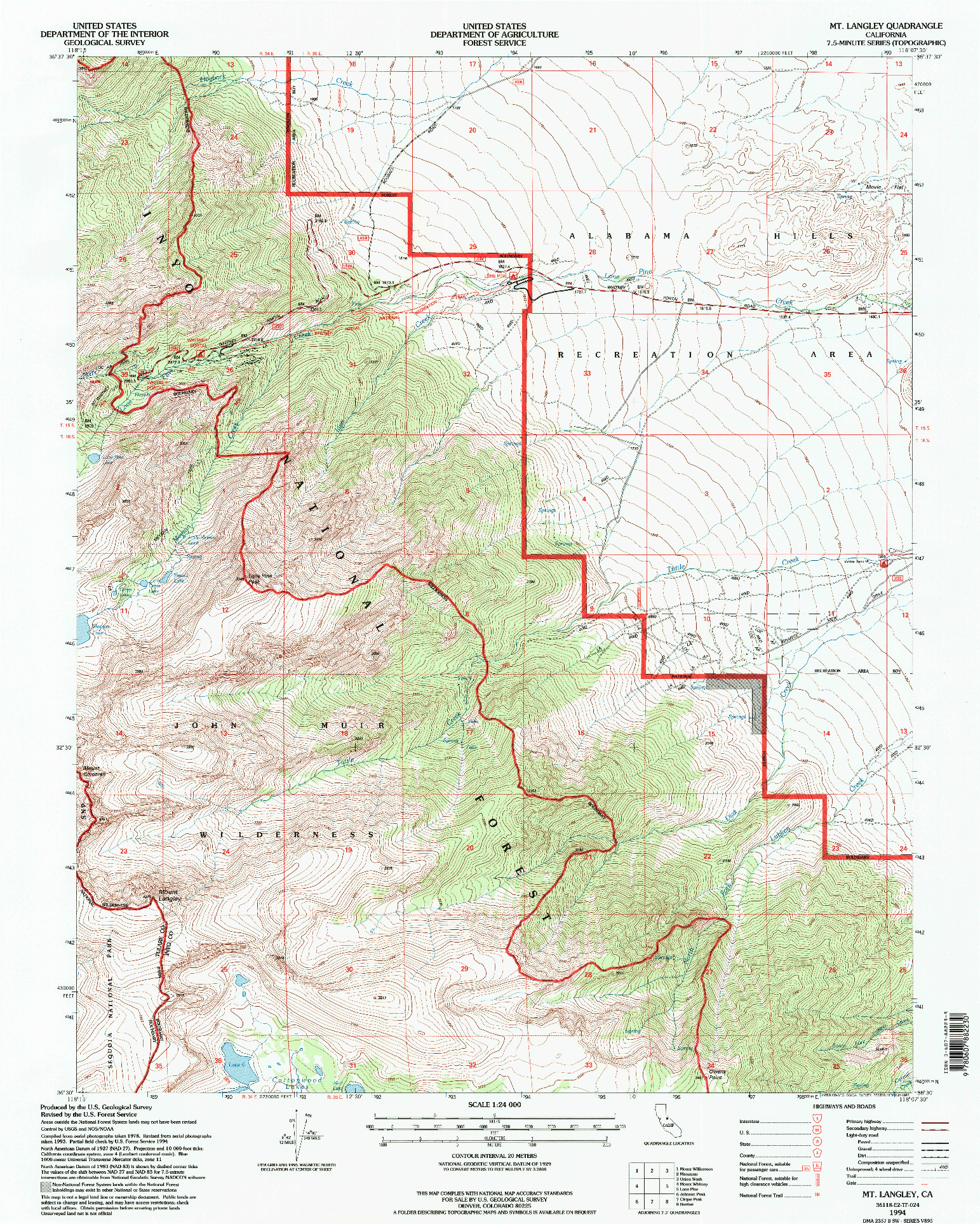 USGS 1:24000-SCALE QUADRANGLE FOR MT. LANGLEY, CA 1994