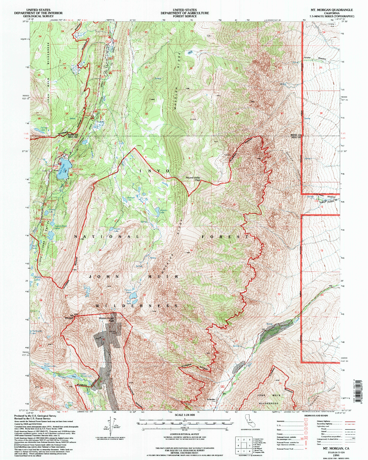 USGS 1:24000-SCALE QUADRANGLE FOR MT. MORGAN, CA 1994