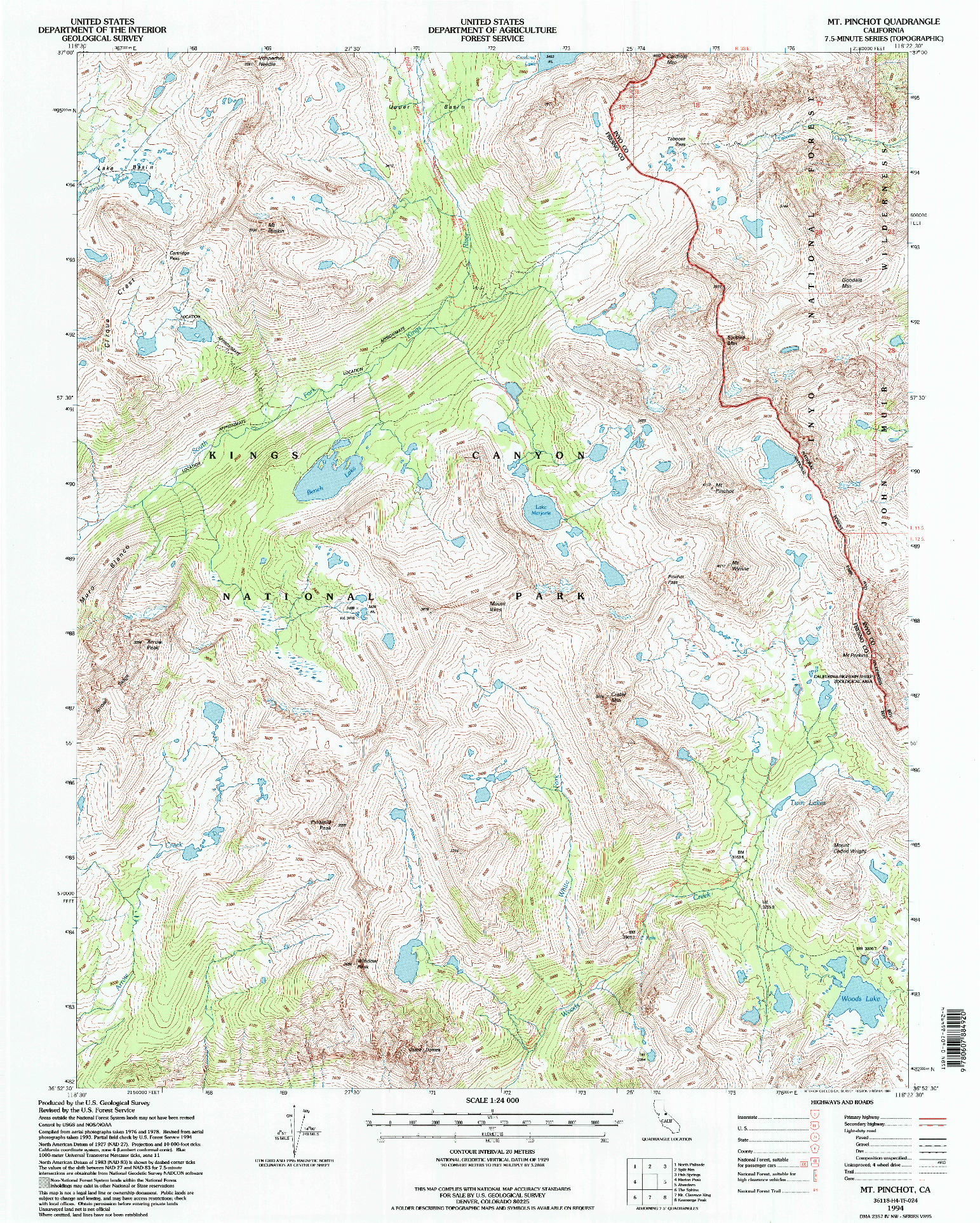 USGS 1:24000-SCALE QUADRANGLE FOR MT. PINCHOT, CA 1994