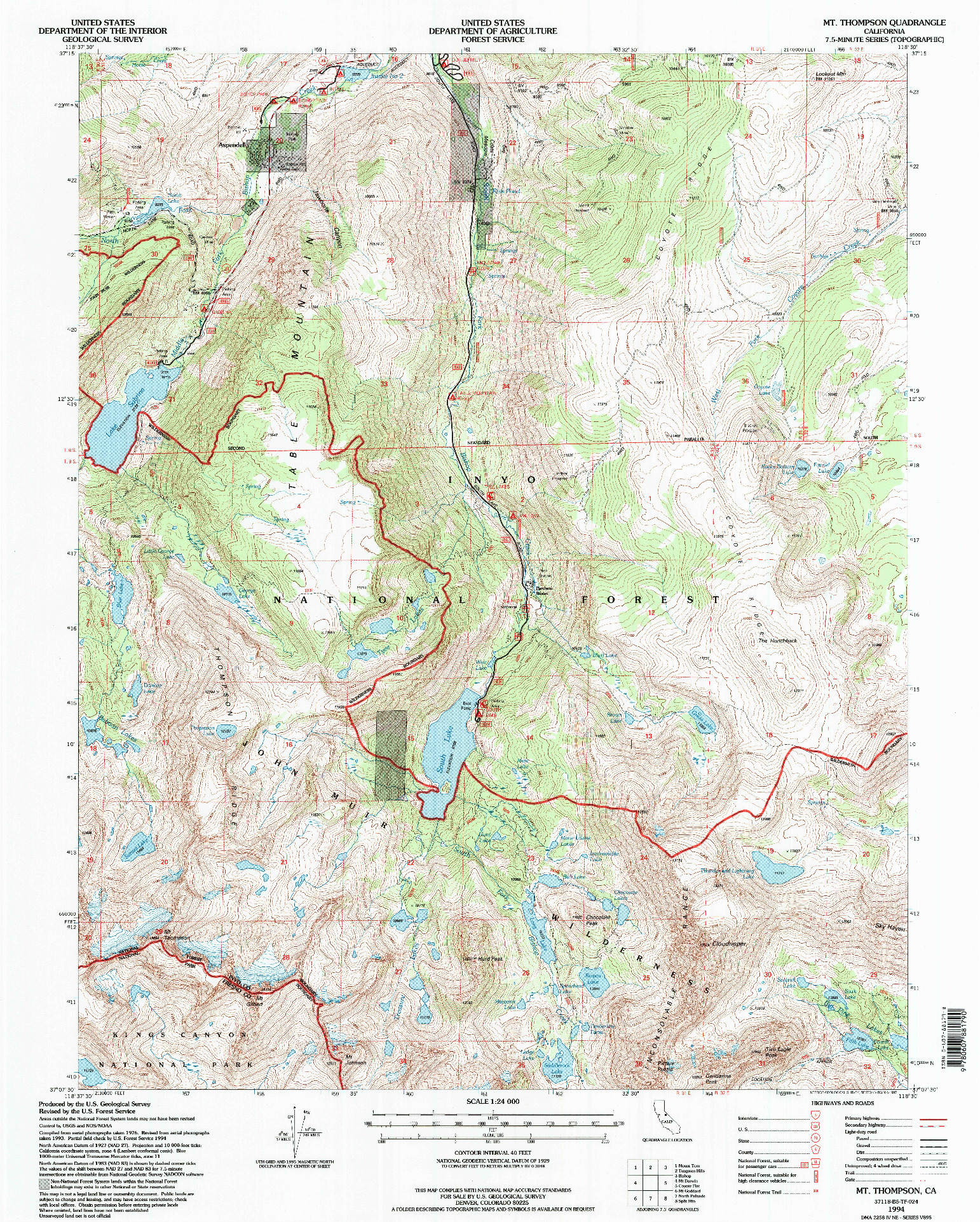 USGS 1:24000-SCALE QUADRANGLE FOR MT. THOMPSON, CA 1994