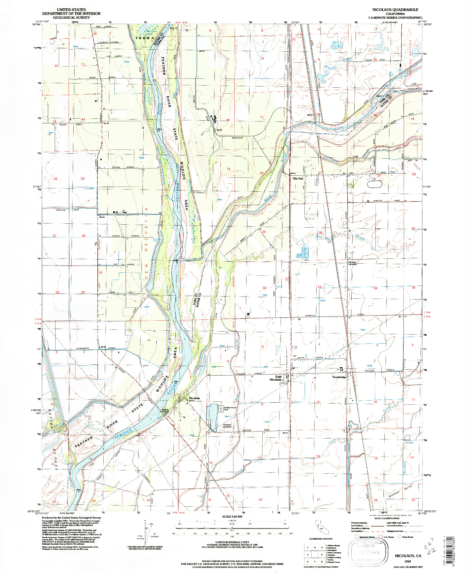 USGS 1:24000-SCALE QUADRANGLE FOR NICOLAUS, CA 1992