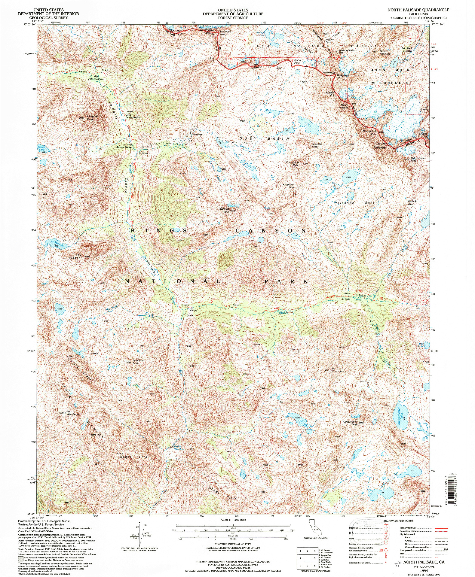 USGS 1:24000-SCALE QUADRANGLE FOR NORTH PALISADE, CA 1994