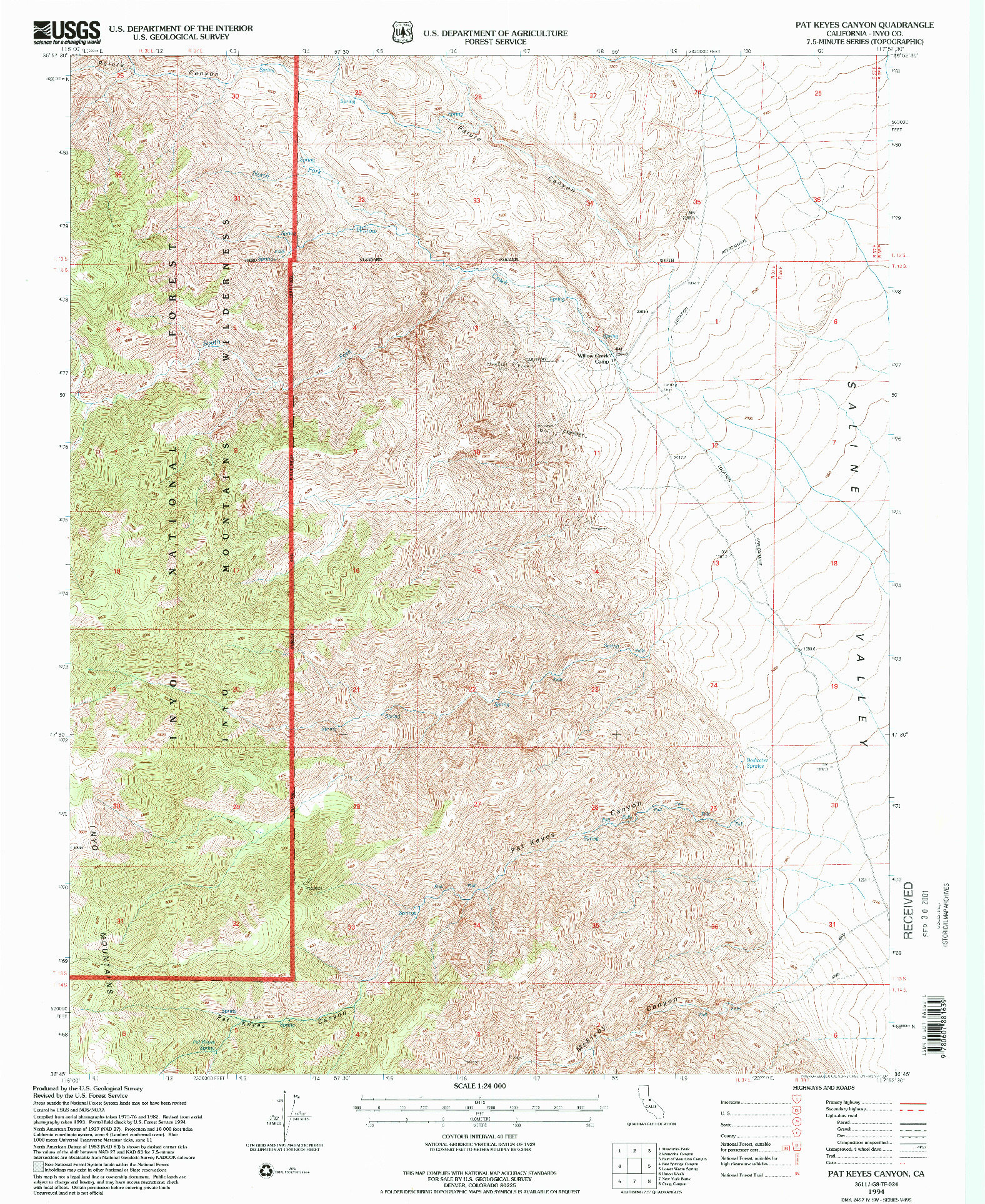 USGS 1:24000-SCALE QUADRANGLE FOR PAT KEYES CANYON, CA 1994