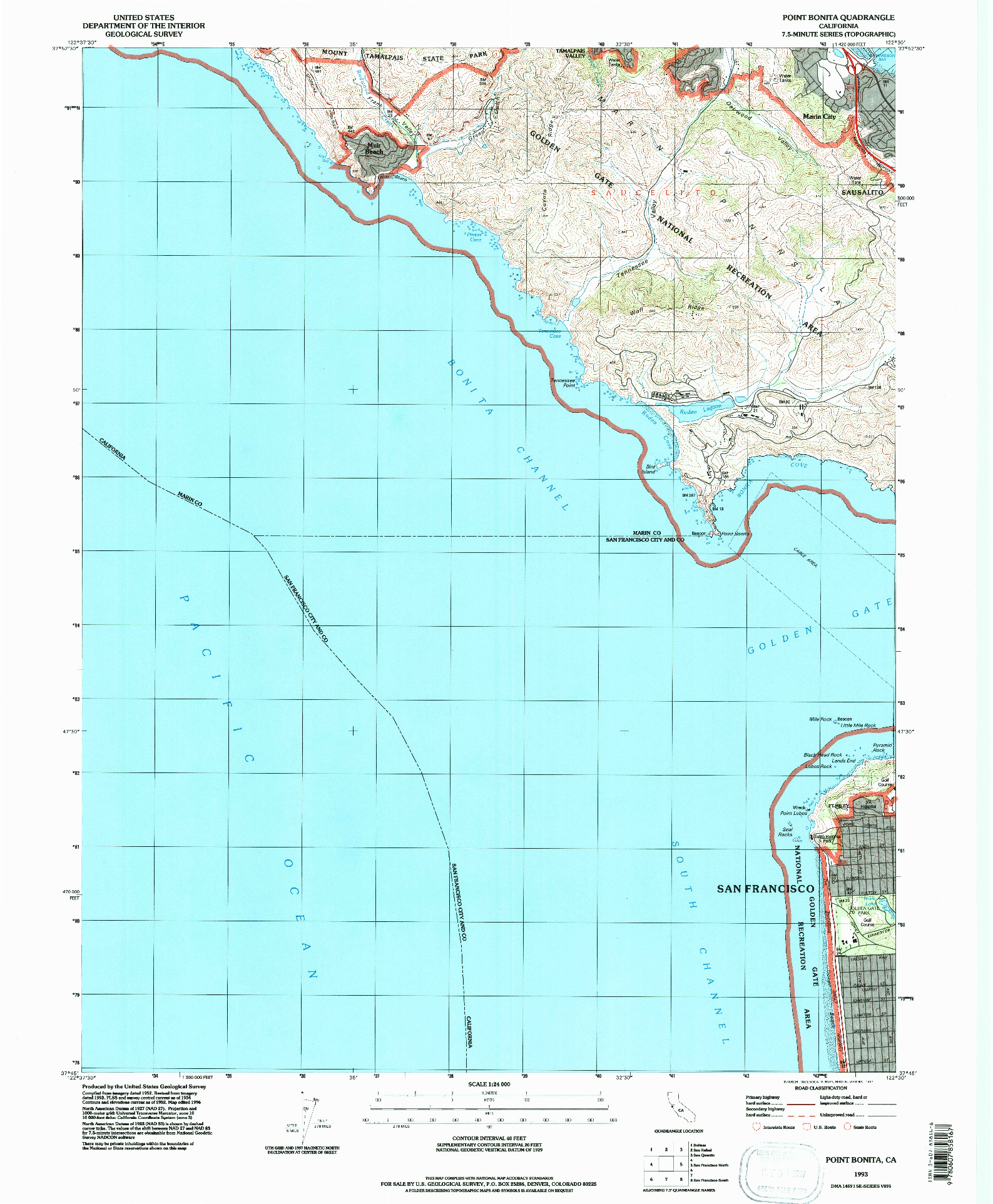 USGS 1:24000-SCALE QUADRANGLE FOR POINT BONITA, CA 1993