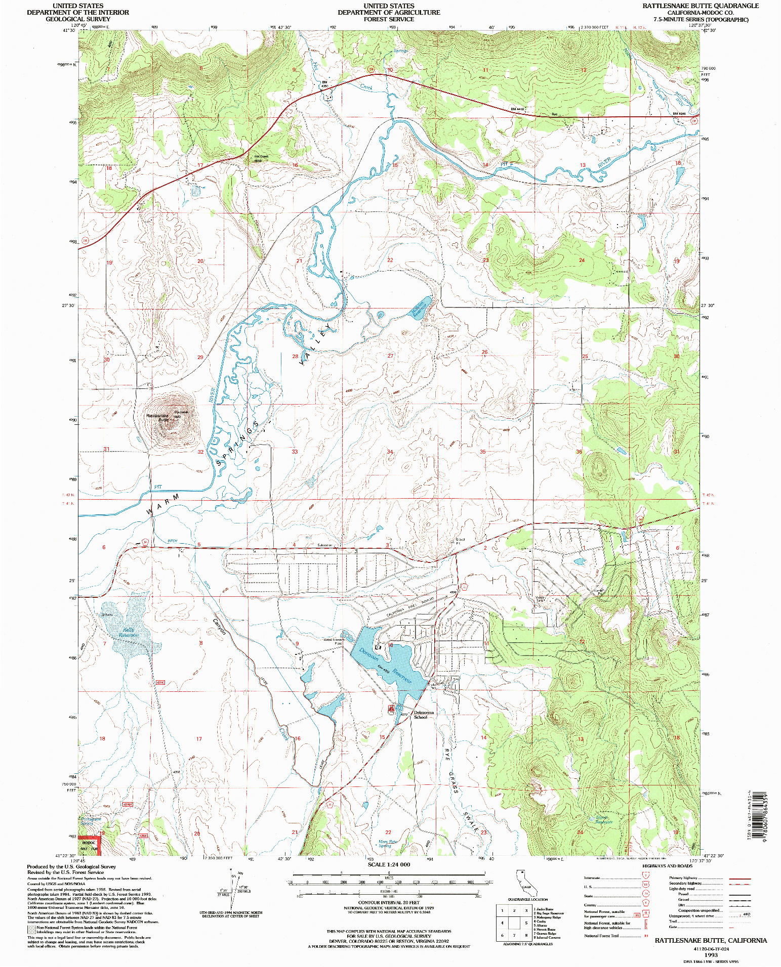 USGS 1:24000-SCALE QUADRANGLE FOR RATTLESNAKE BUTTE, CA 1993