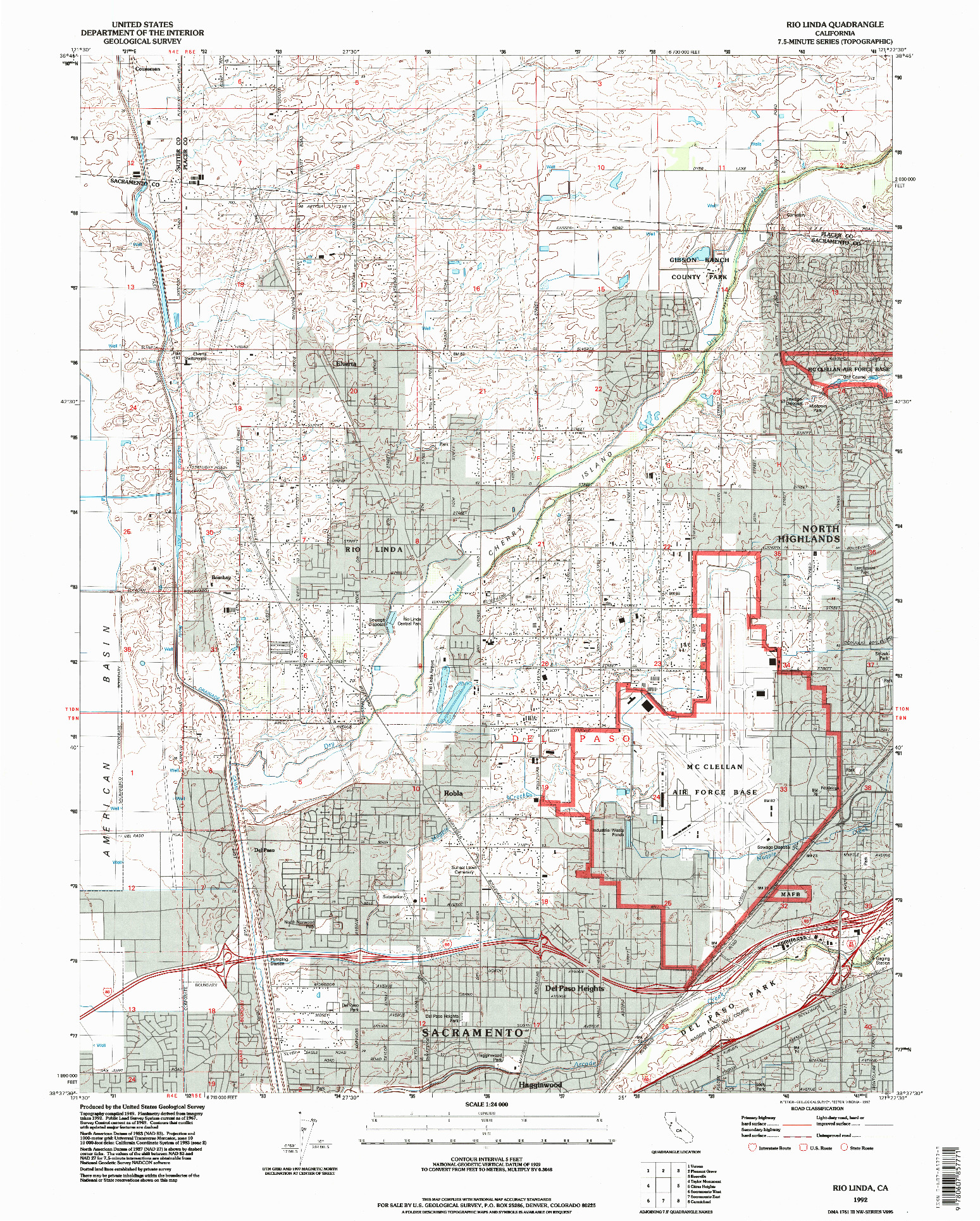 USGS 1:24000-SCALE QUADRANGLE FOR RIO LINDA, CA 1992