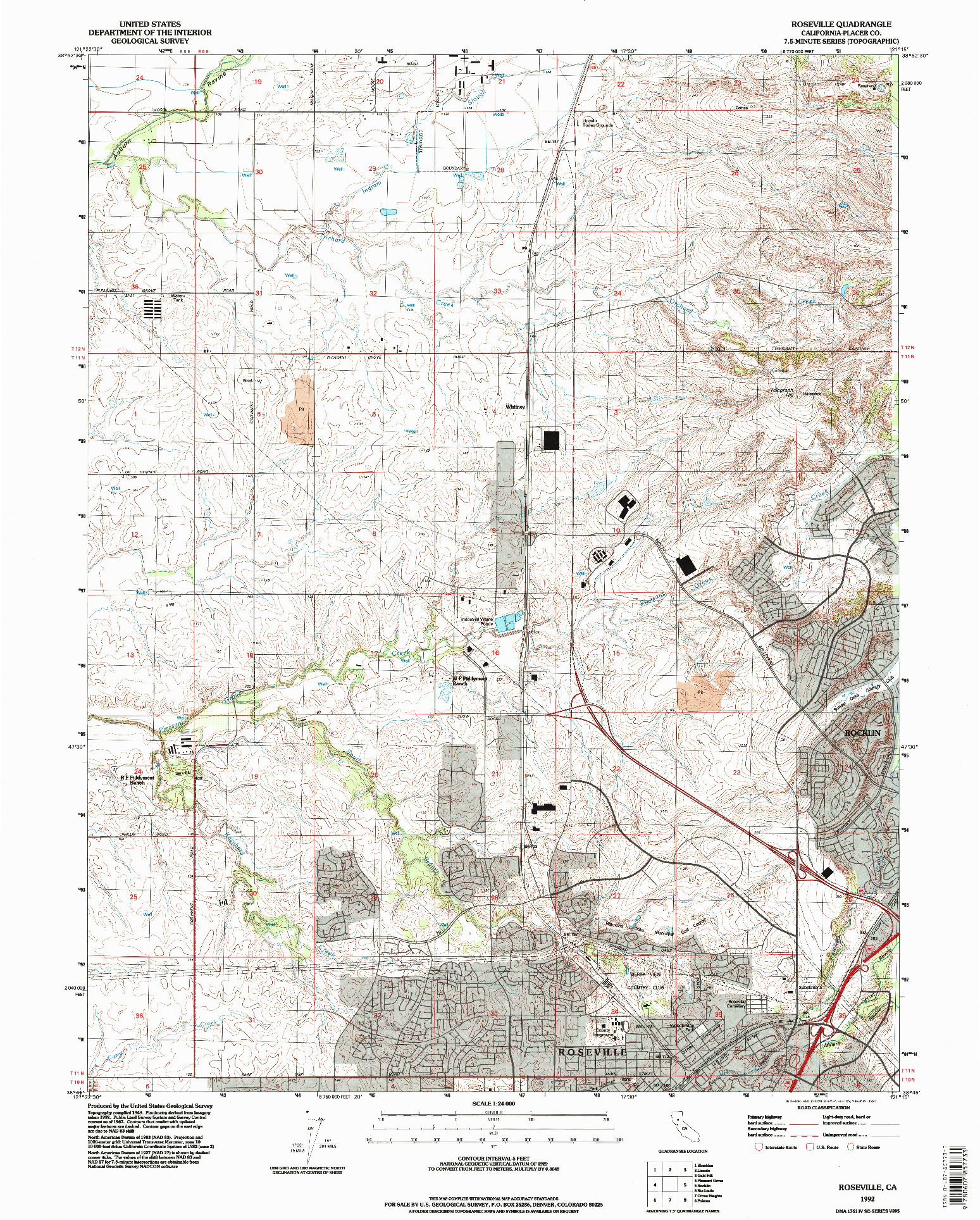 USGS 1:24000-SCALE QUADRANGLE FOR ROSEVILLE, CA 1992