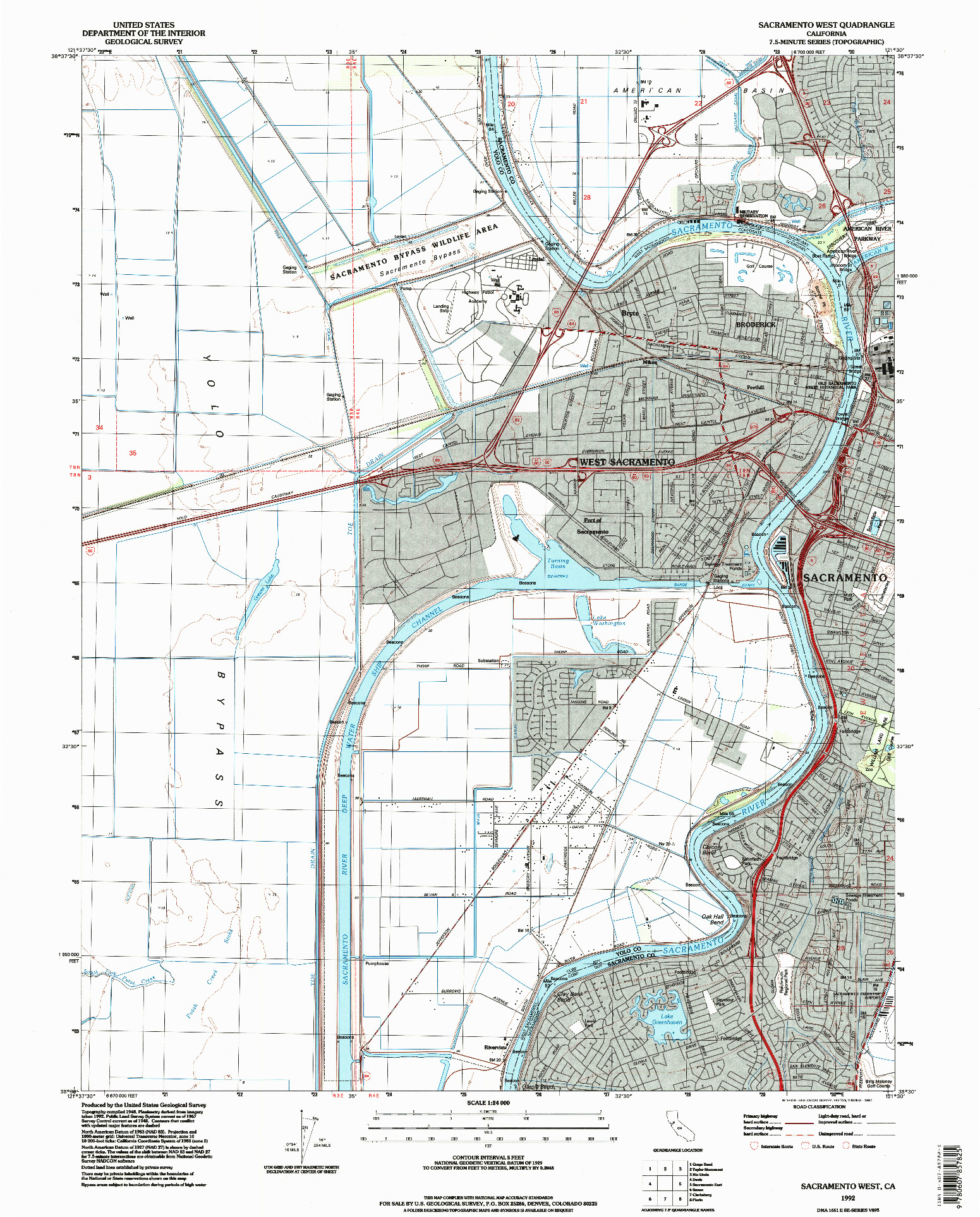 USGS 1:24000-SCALE QUADRANGLE FOR SACRAMENTO WEST, CA 1992