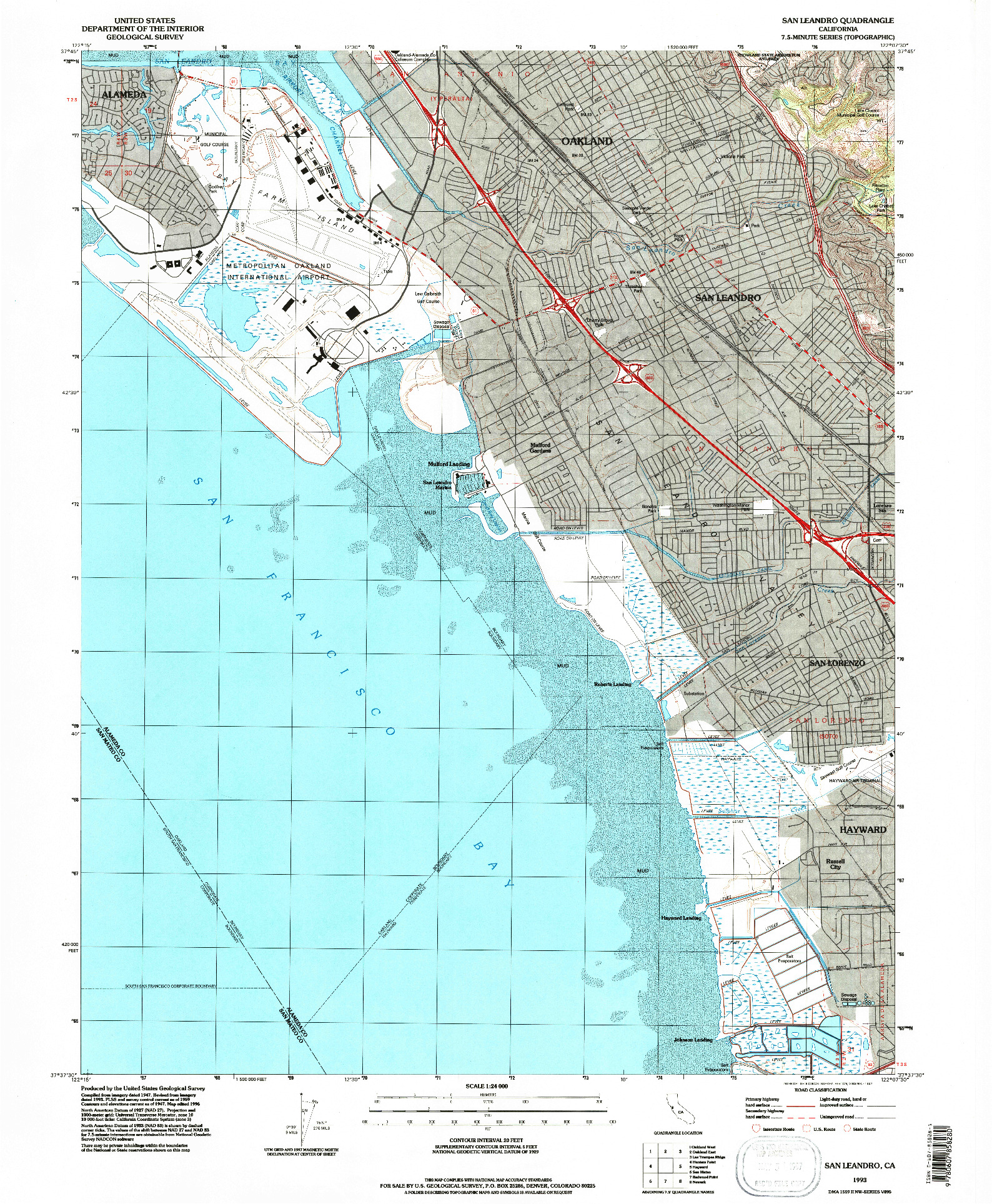 USGS 1:24000-SCALE QUADRANGLE FOR SAN LEANDRO, CA 1993