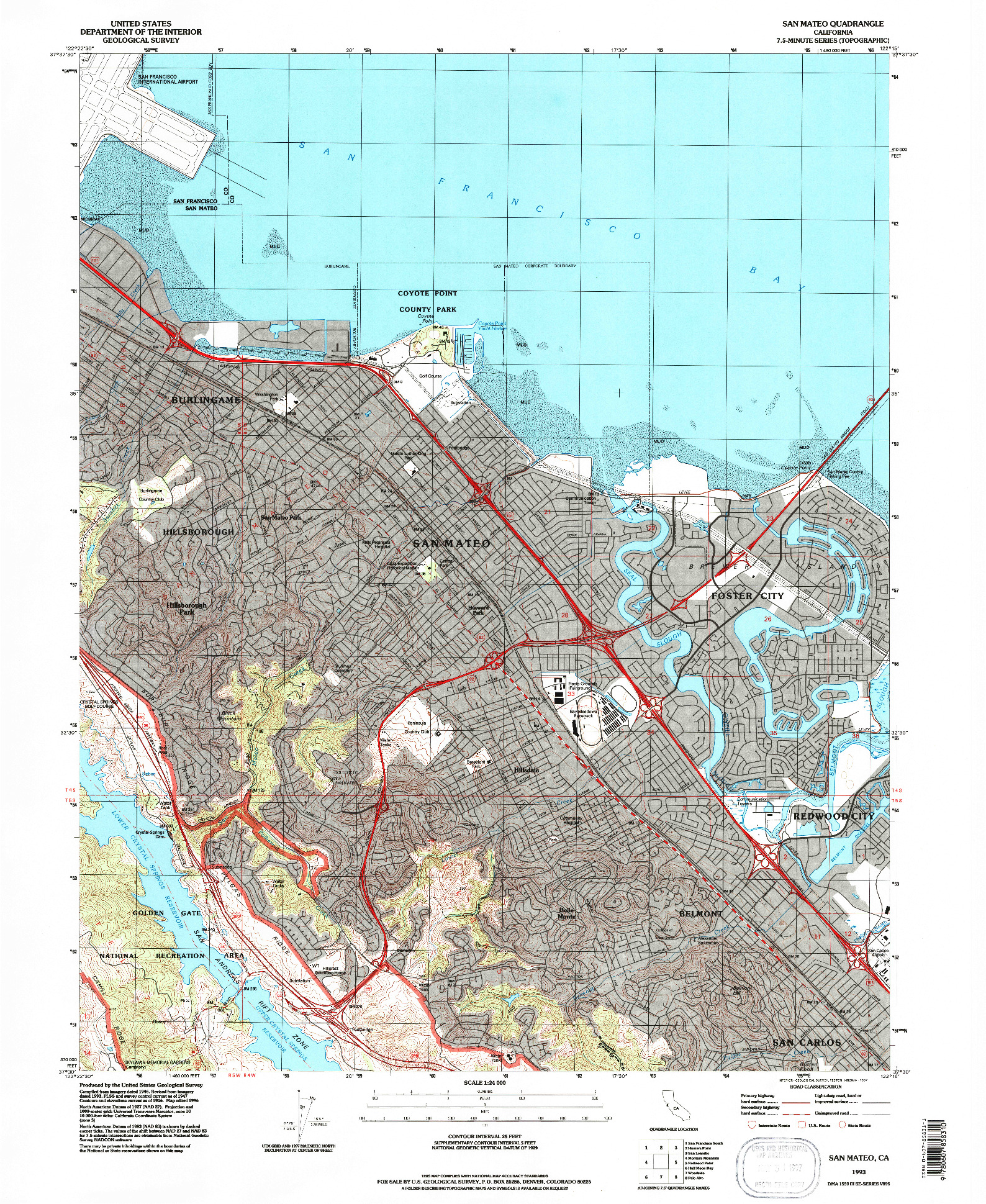 USGS 1:24000-SCALE QUADRANGLE FOR SAN MATEO, CA 1993