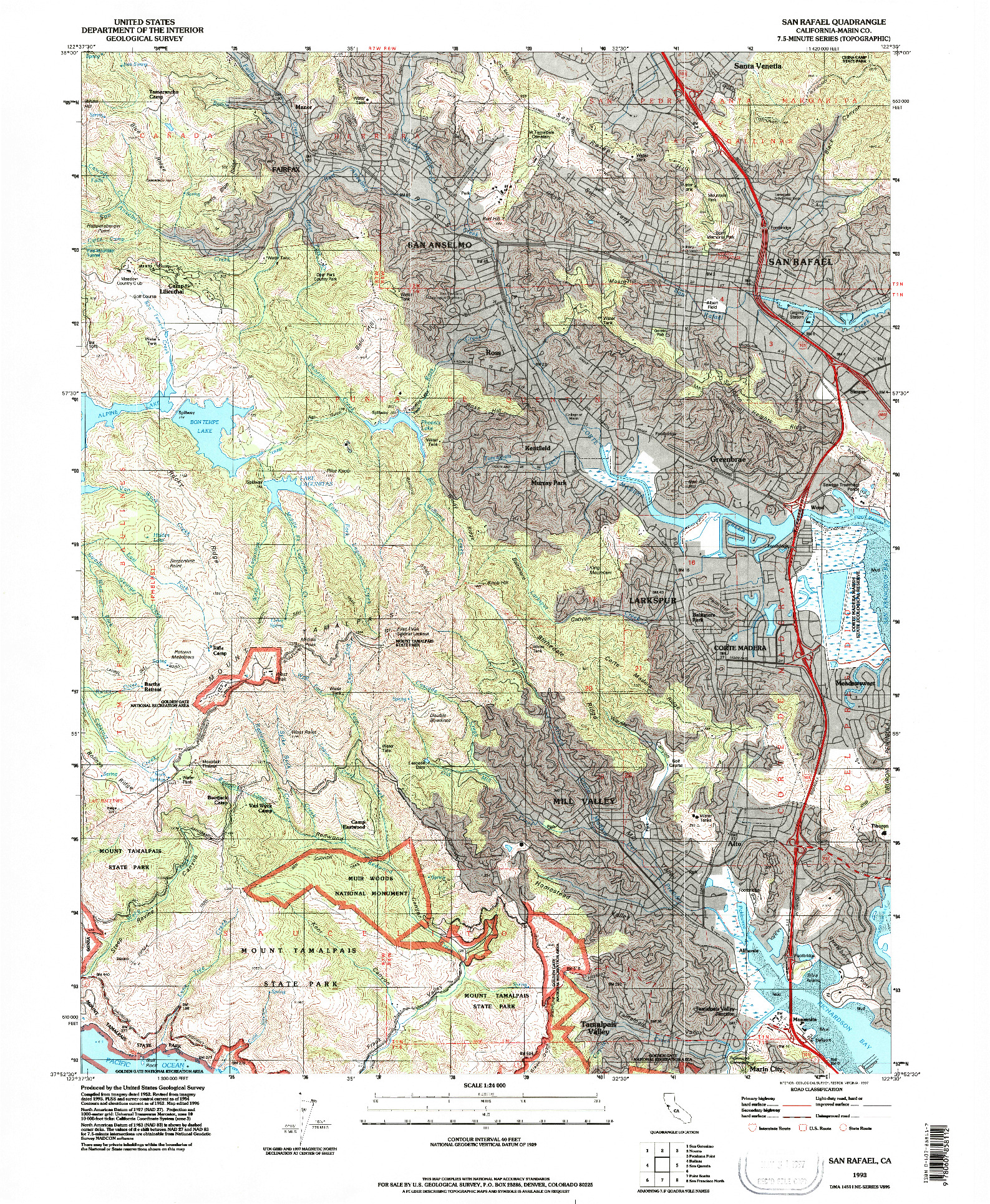 USGS 1:24000-SCALE QUADRANGLE FOR SAN RAFAEL, CA 1993