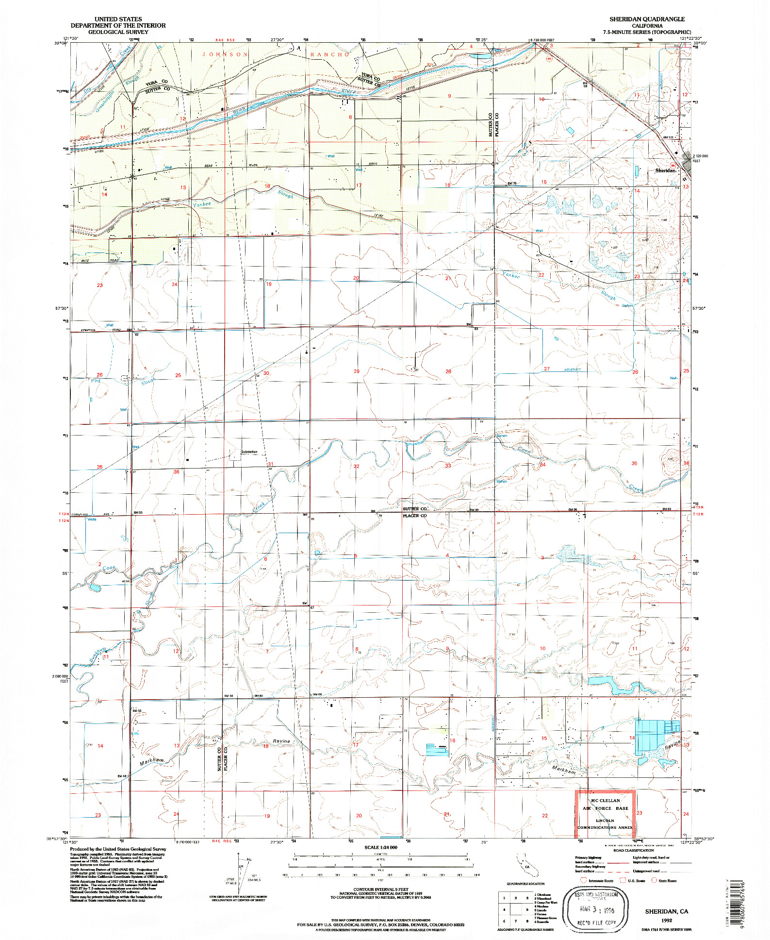 USGS 1:24000-SCALE QUADRANGLE FOR SHERIDAN, CA 1992