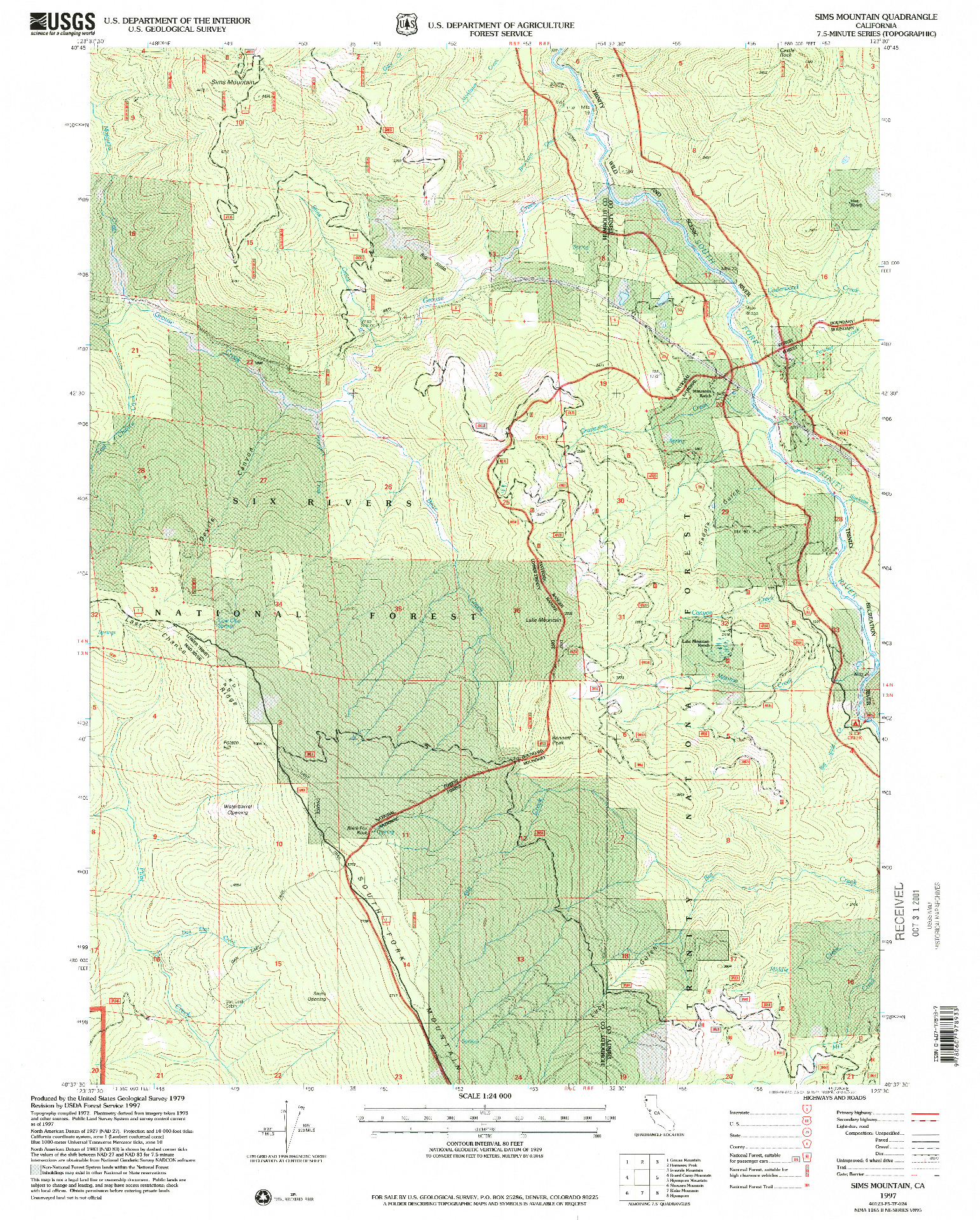 USGS 1:24000-SCALE QUADRANGLE FOR SIMS MOUNTAIN, CA 1997