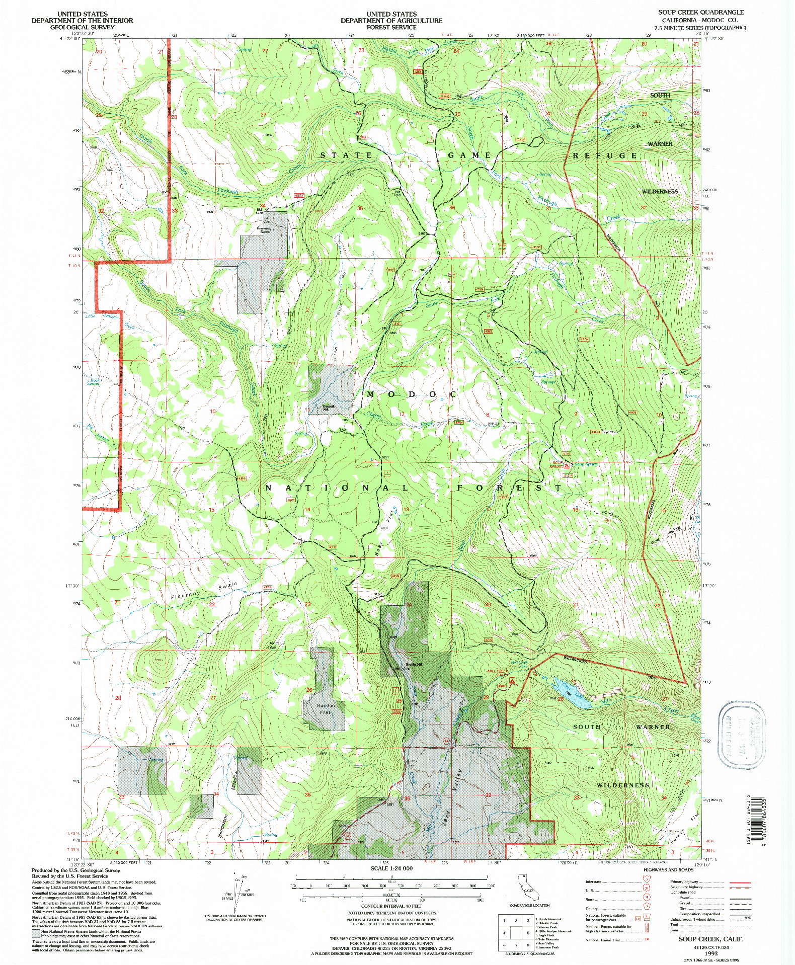 USGS 1:24000-SCALE QUADRANGLE FOR SOUP CREEK, CA 1993