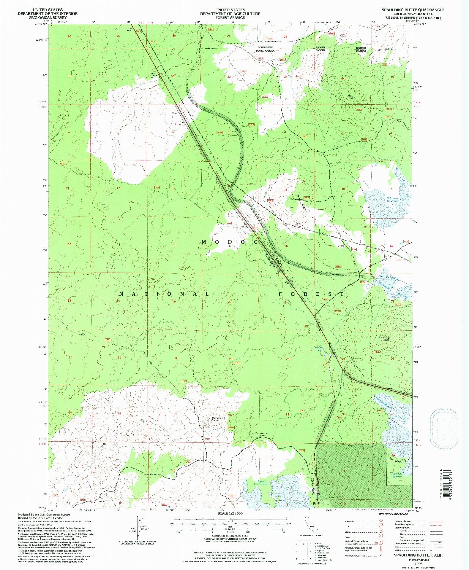 USGS 1:24000-SCALE QUADRANGLE FOR SPAULDING BUTTE, CA 1993