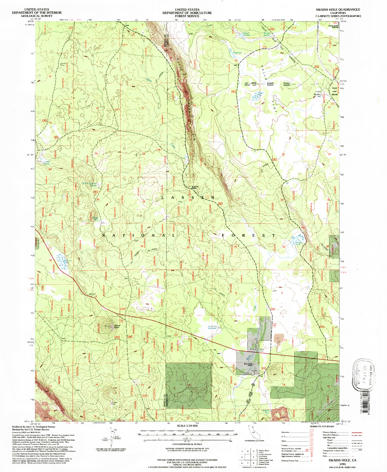 USGS 1:24000-SCALE QUADRANGLE FOR SWAINS HOLE, CA 1995