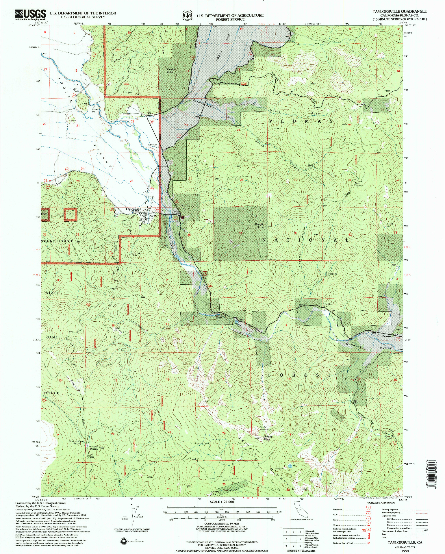 USGS 1:24000-SCALE QUADRANGLE FOR TAYLORSVILLE, CA 1994