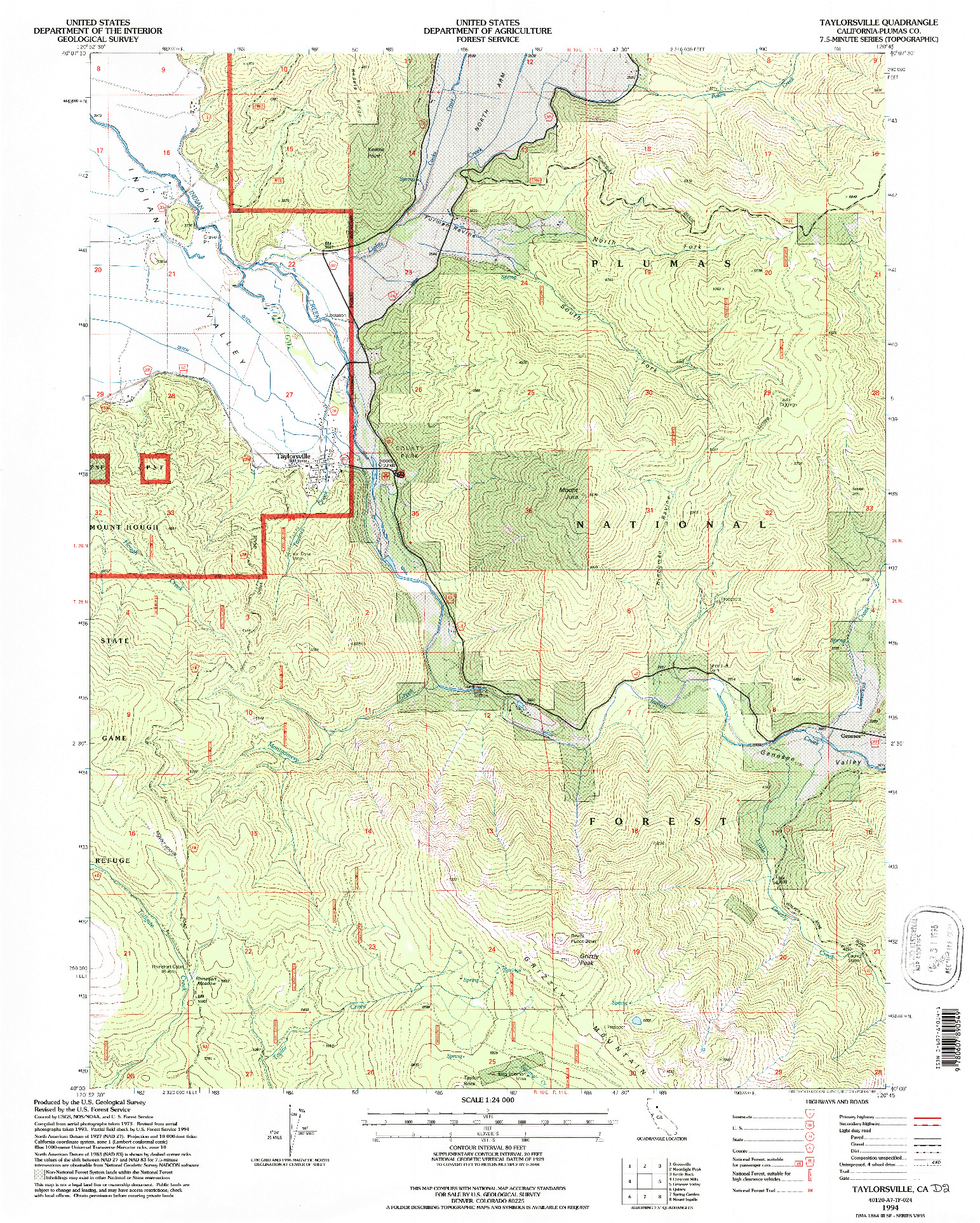 USGS 1:24000-SCALE QUADRANGLE FOR TAYLORSVILLE, CA 1994