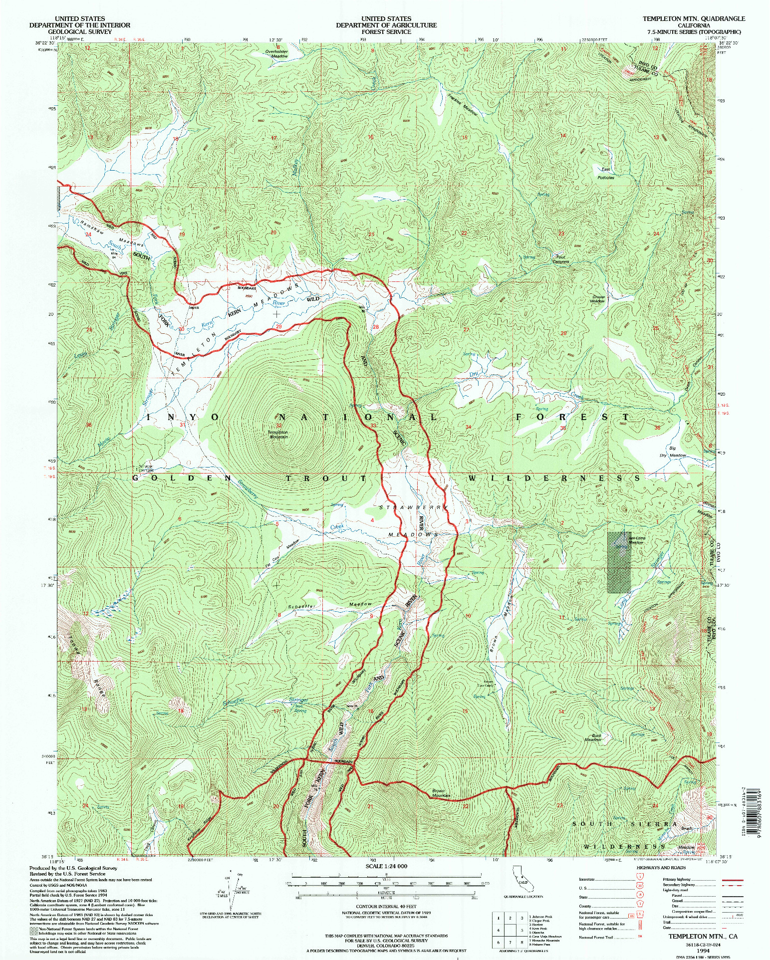 USGS 1:24000-SCALE QUADRANGLE FOR TEMPLETON MTN, CA 1994