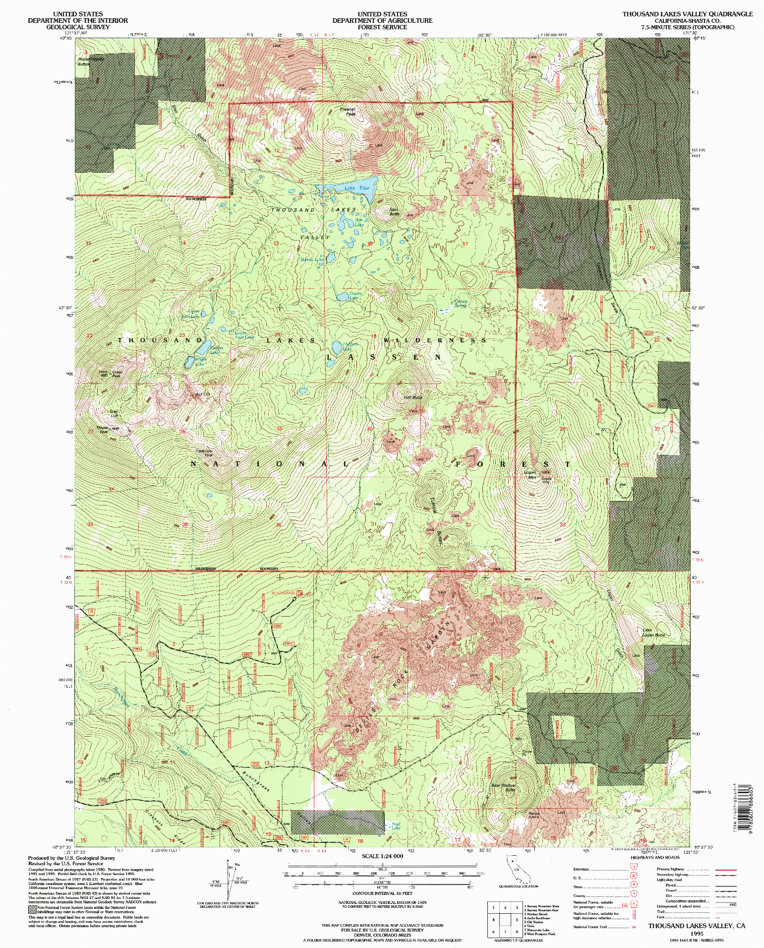USGS 1:24000-SCALE QUADRANGLE FOR THOUSAND LAKES VALLEY, CA 1995