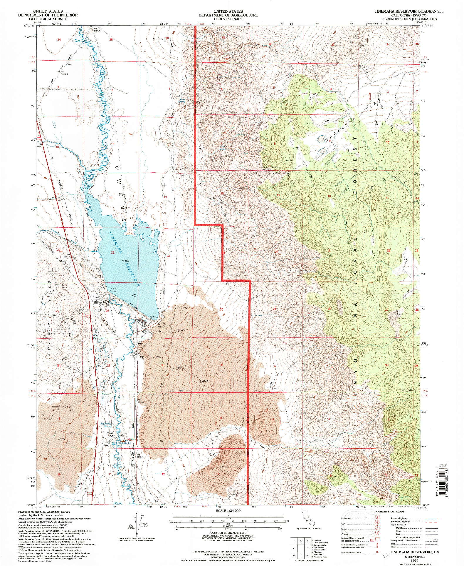 USGS 1:24000-SCALE QUADRANGLE FOR TINEMAHA RESERVOIR, CA 1994