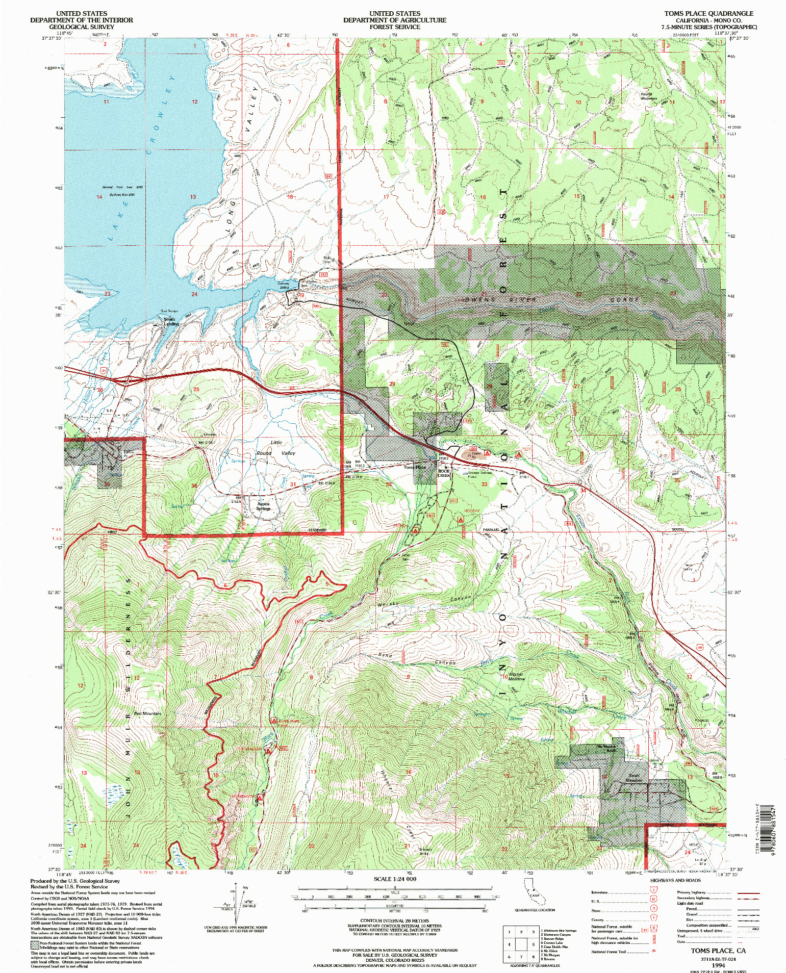 USGS 1:24000-SCALE QUADRANGLE FOR TOMS PLACE, CA 1994