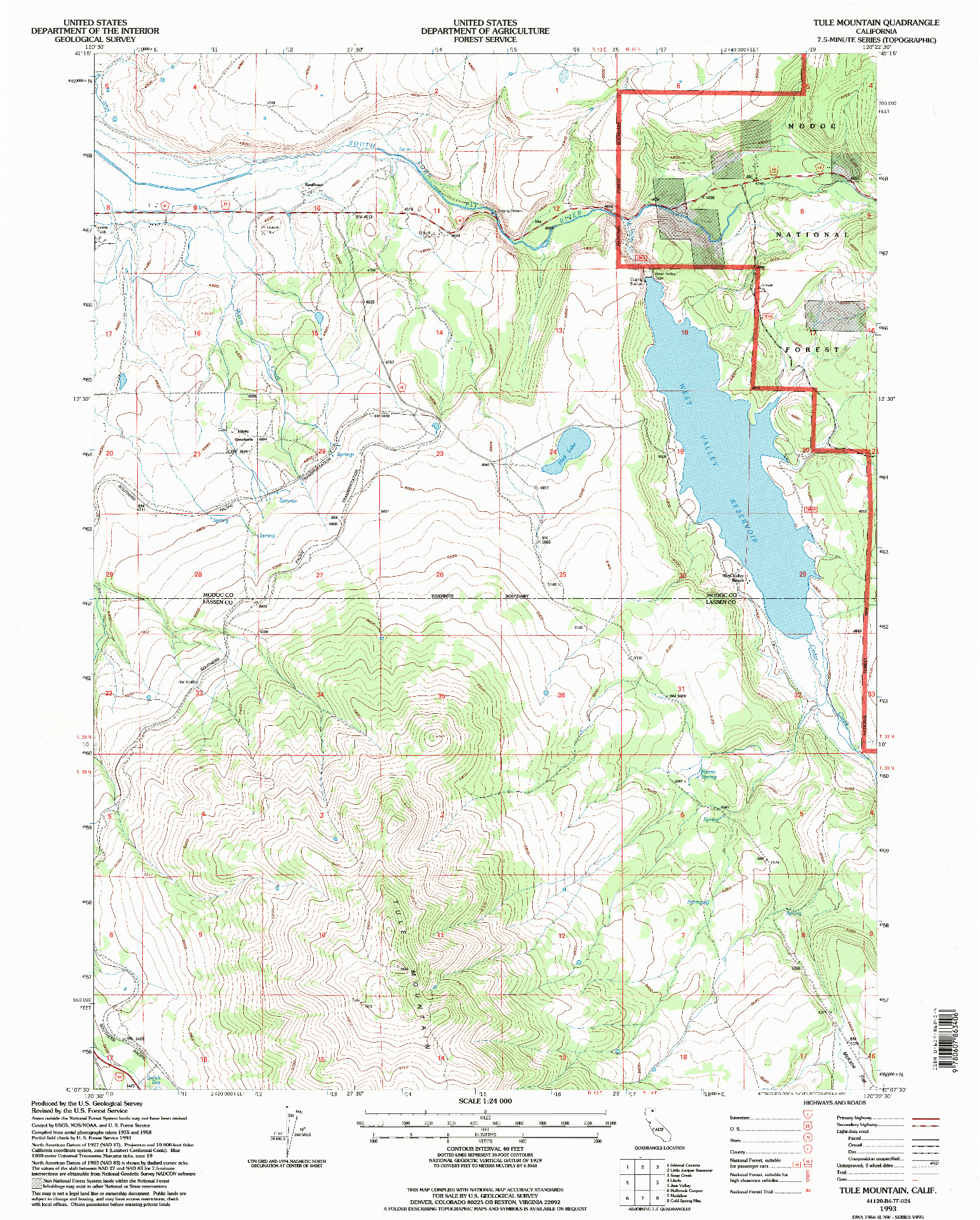 USGS 1:24000-SCALE QUADRANGLE FOR TULE MOUNTAIN, CA 1993