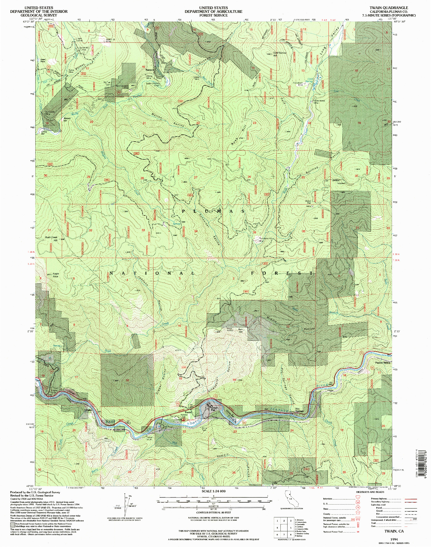 USGS 1:24000-SCALE QUADRANGLE FOR TWAIN, CA 1994