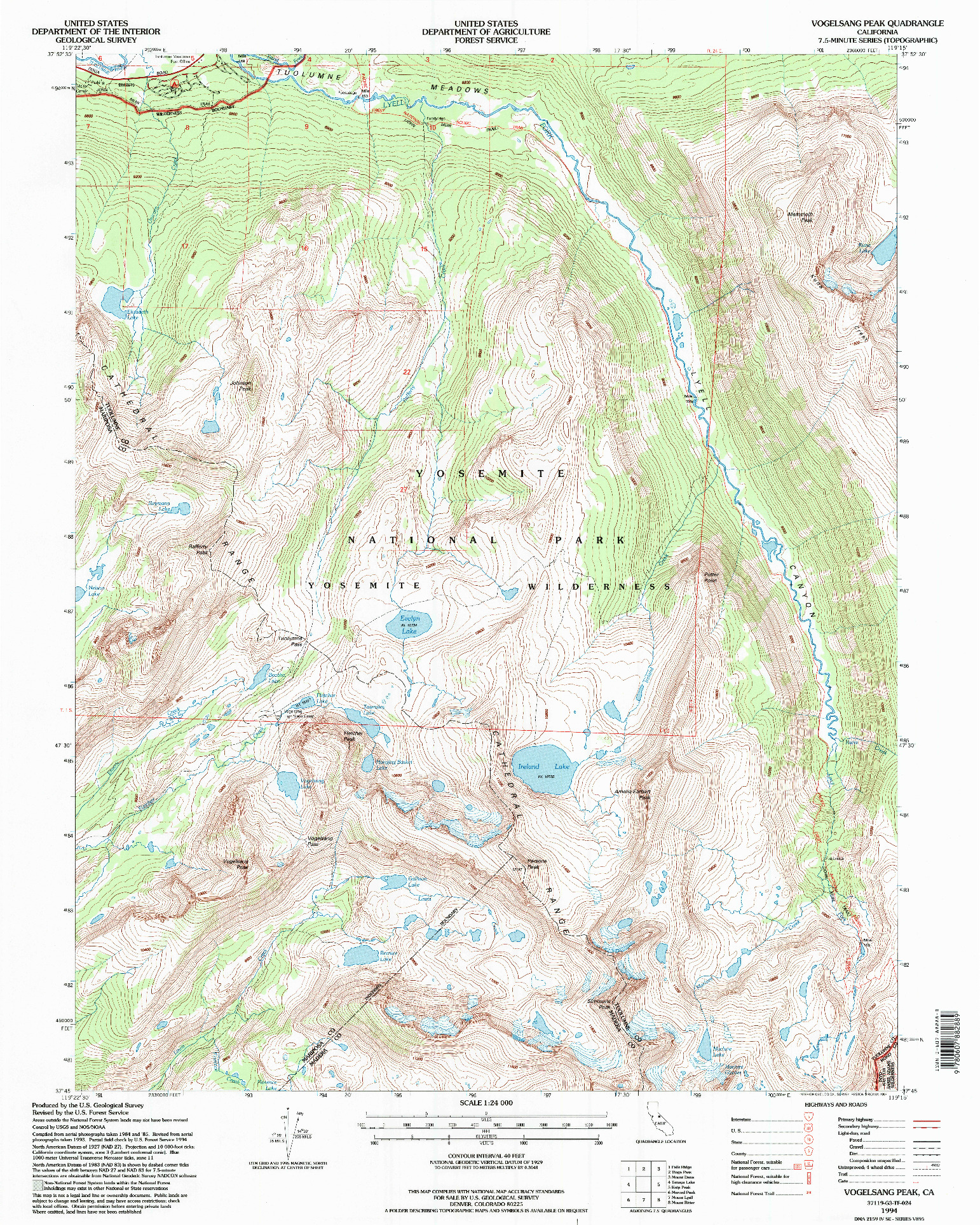 USGS 1:24000-SCALE QUADRANGLE FOR VOGELSANG PEAK, CA 1994