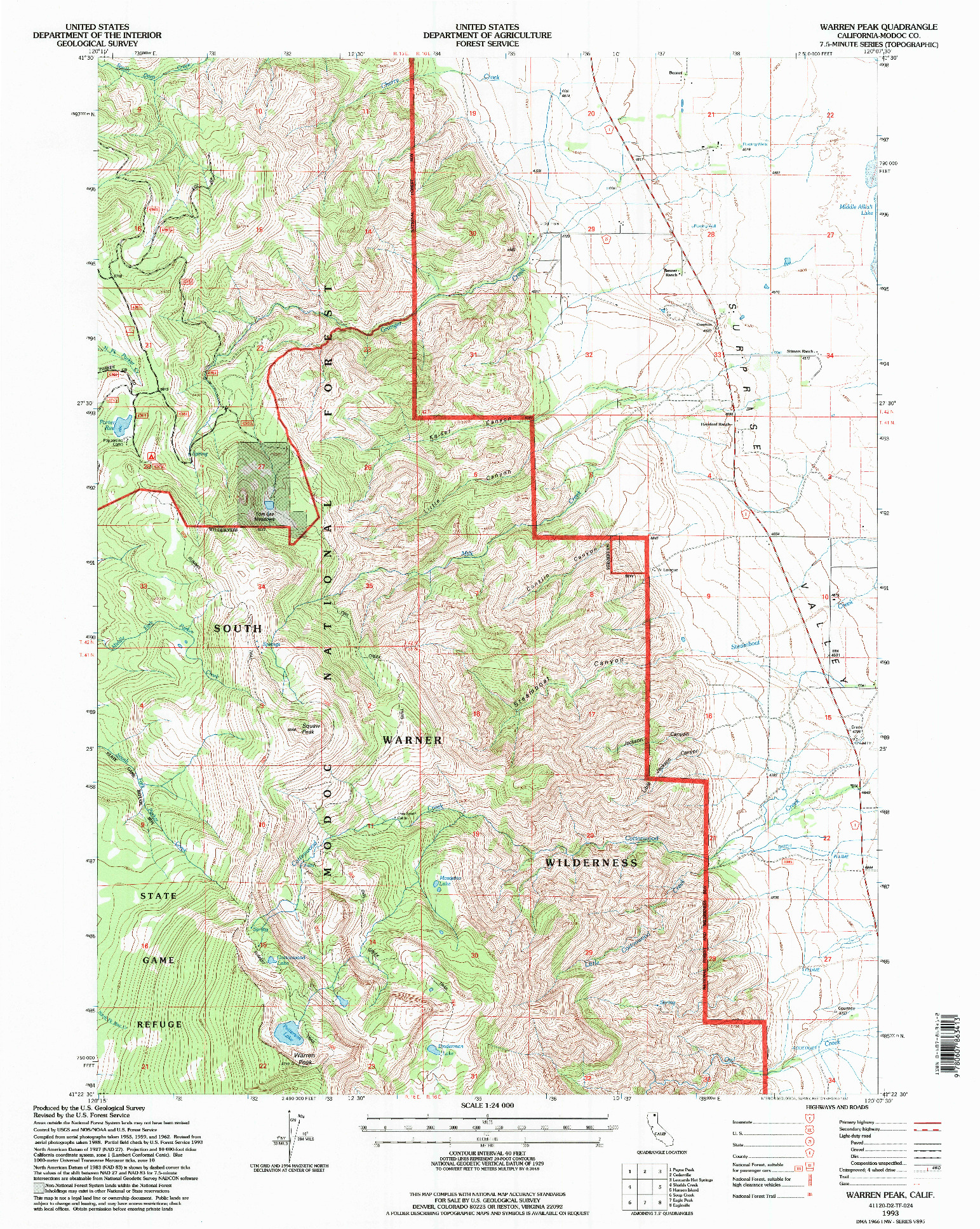 USGS 1:24000-SCALE QUADRANGLE FOR WARREN PEAK, CA 1993