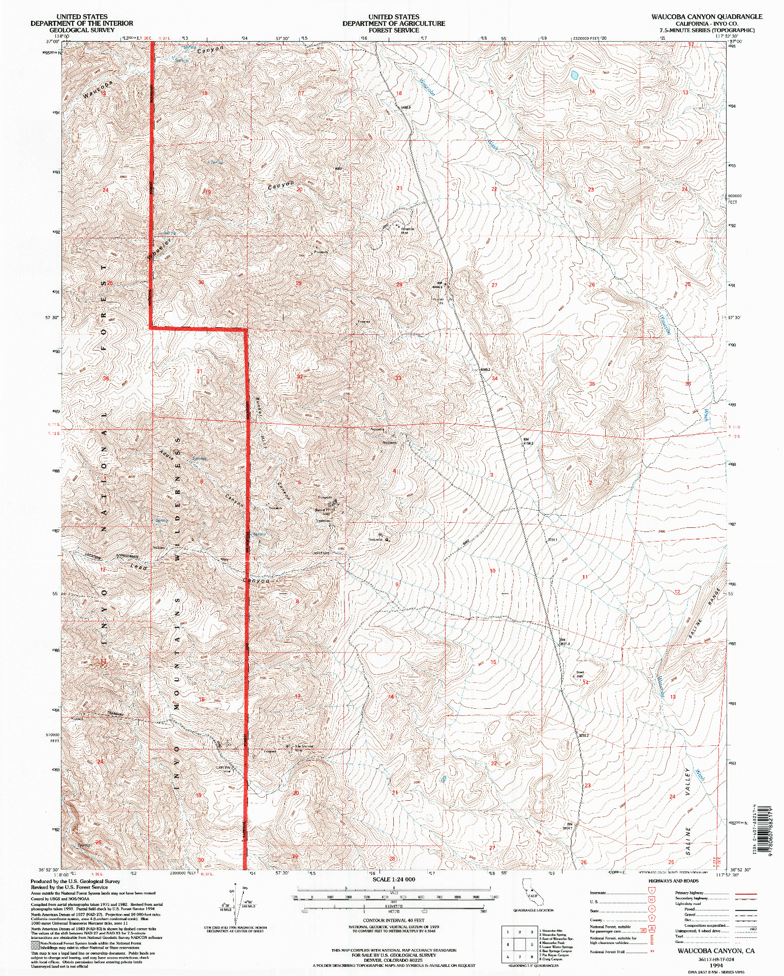 USGS 1:24000-SCALE QUADRANGLE FOR WAUCOBA CANYON, CA 1994