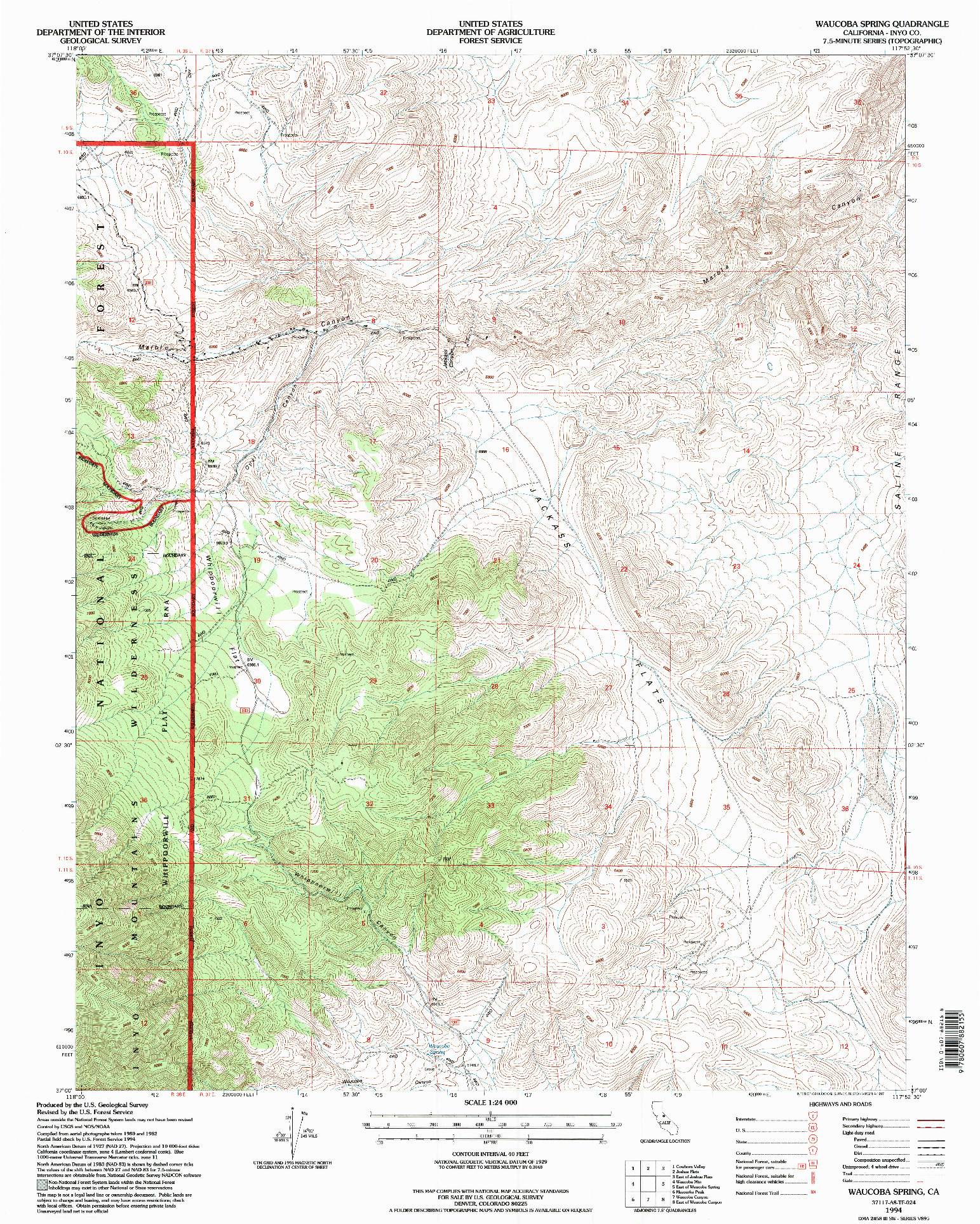 USGS 1:24000-SCALE QUADRANGLE FOR WAUCOBA SPRING, CA 1994