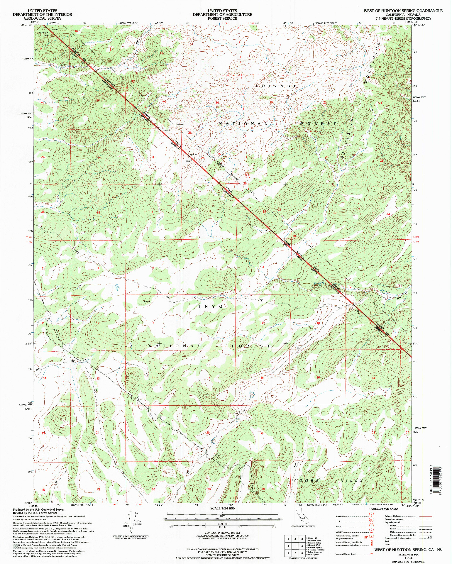 USGS 1:24000-SCALE QUADRANGLE FOR WEST OF HUNTOON SPRING, CA 1994