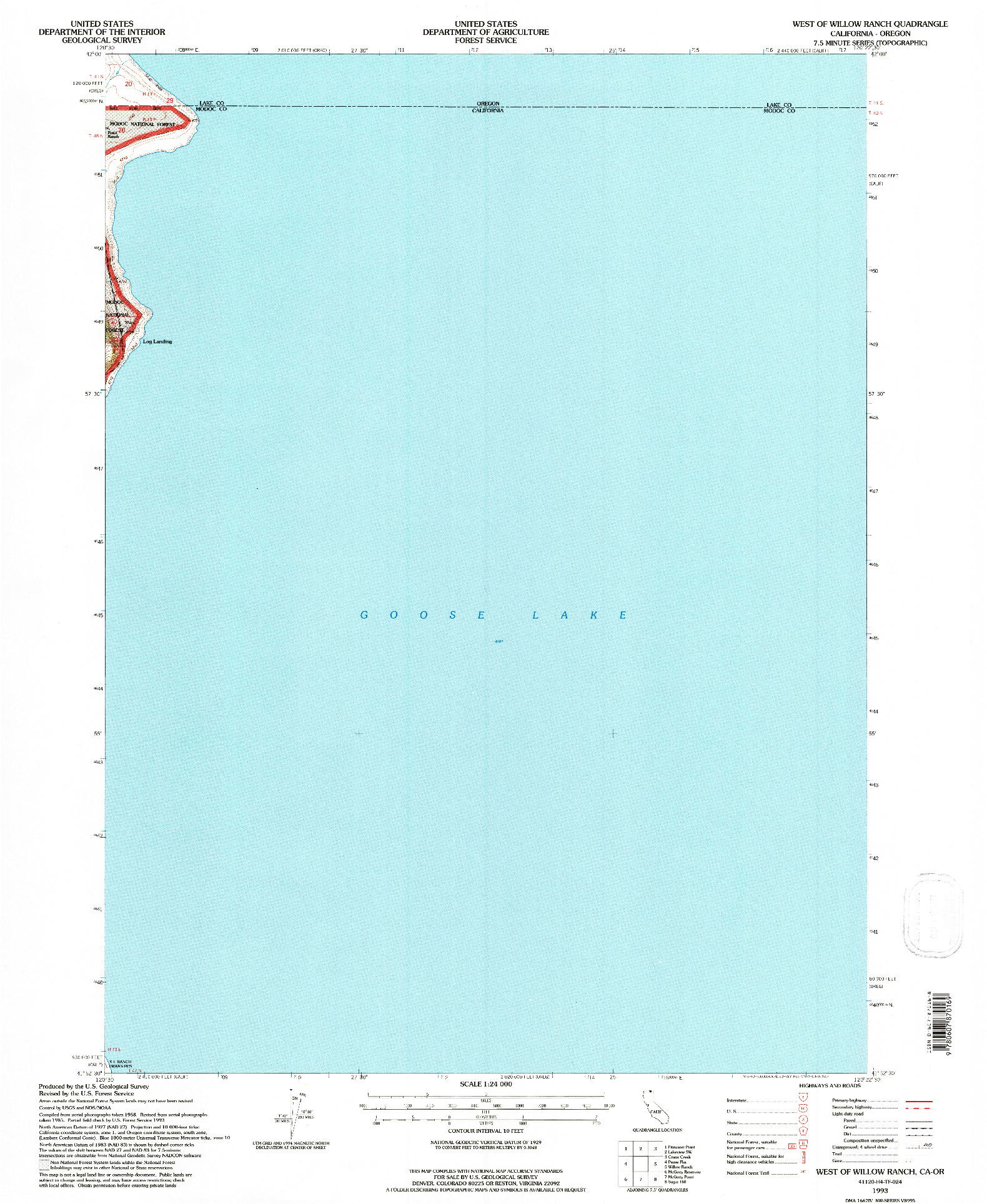 USGS 1:24000-SCALE QUADRANGLE FOR WEST OF WILLOW RANCH, CA 1993