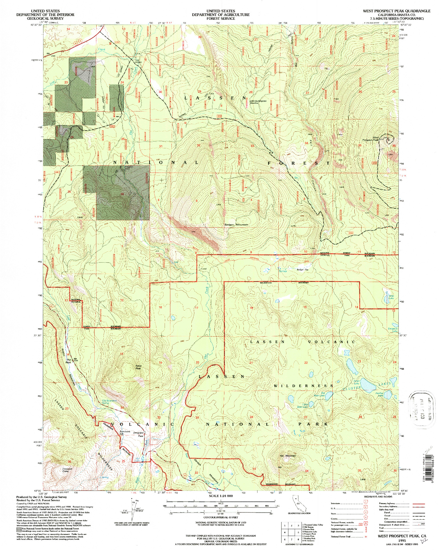 USGS 1:24000-SCALE QUADRANGLE FOR WEST PROSPECT PEAK, CA 1995