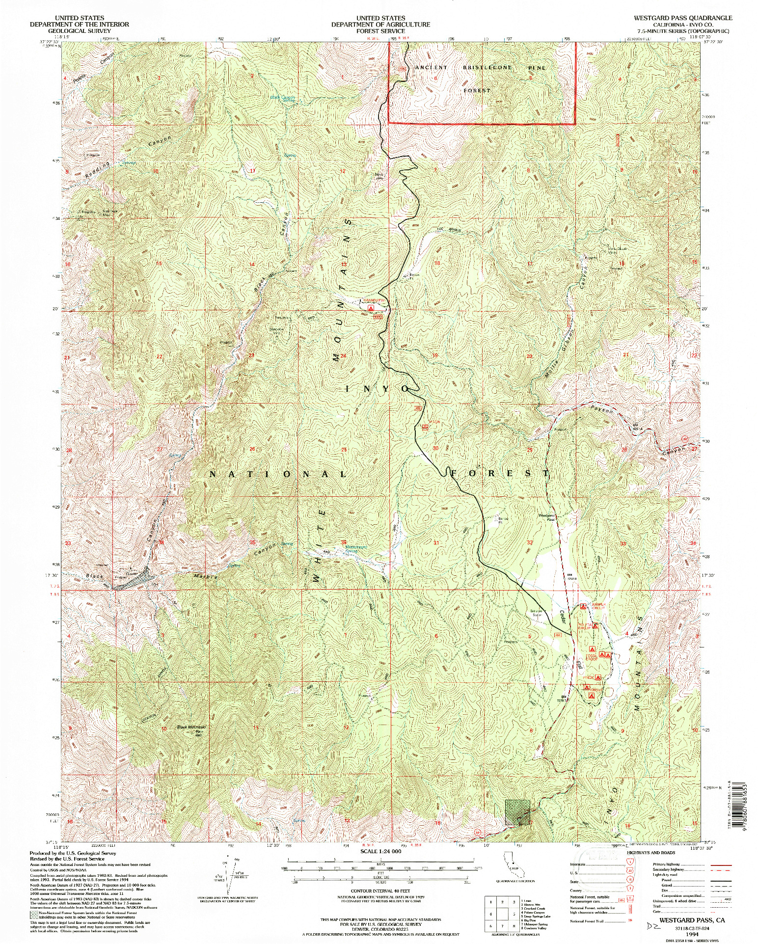 USGS 1:24000-SCALE QUADRANGLE FOR WESTGARD PASS, CA 1994