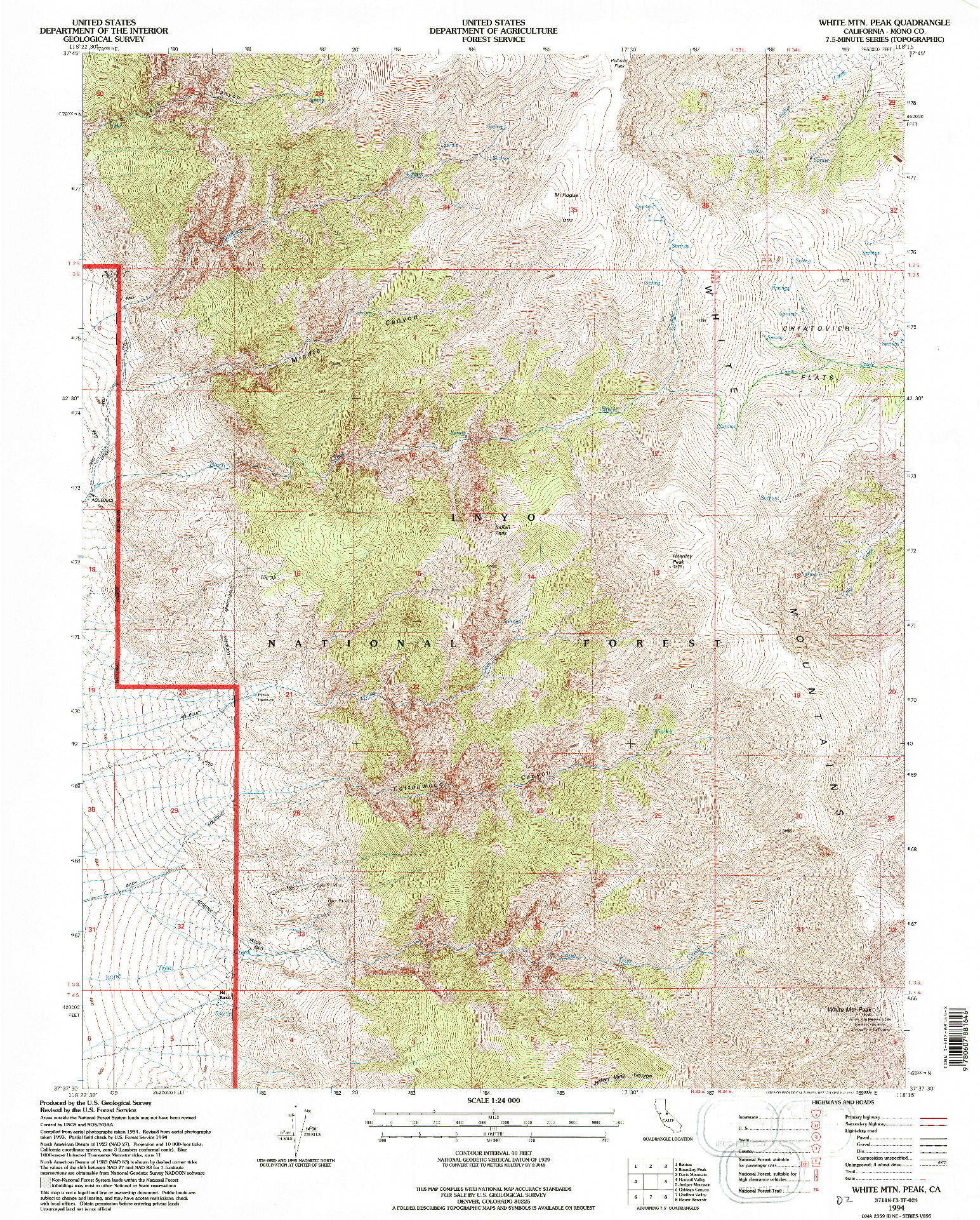 USGS 1:24000-SCALE QUADRANGLE FOR WHITE MTN. PEAK, CA 1994