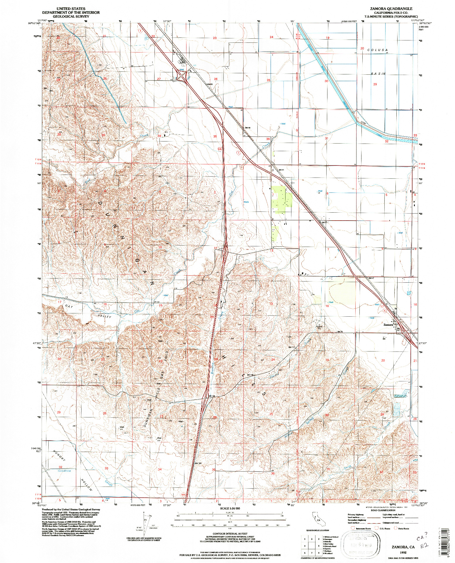 USGS 1:24000-SCALE QUADRANGLE FOR ZAMORA, CA 1992