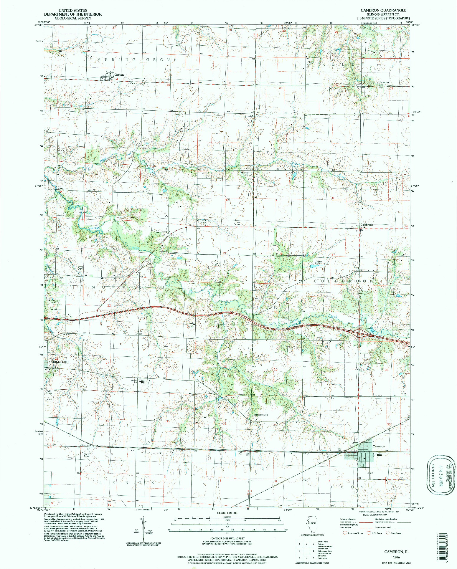 USGS 1:24000-SCALE QUADRANGLE FOR CAMERON, IL 1996