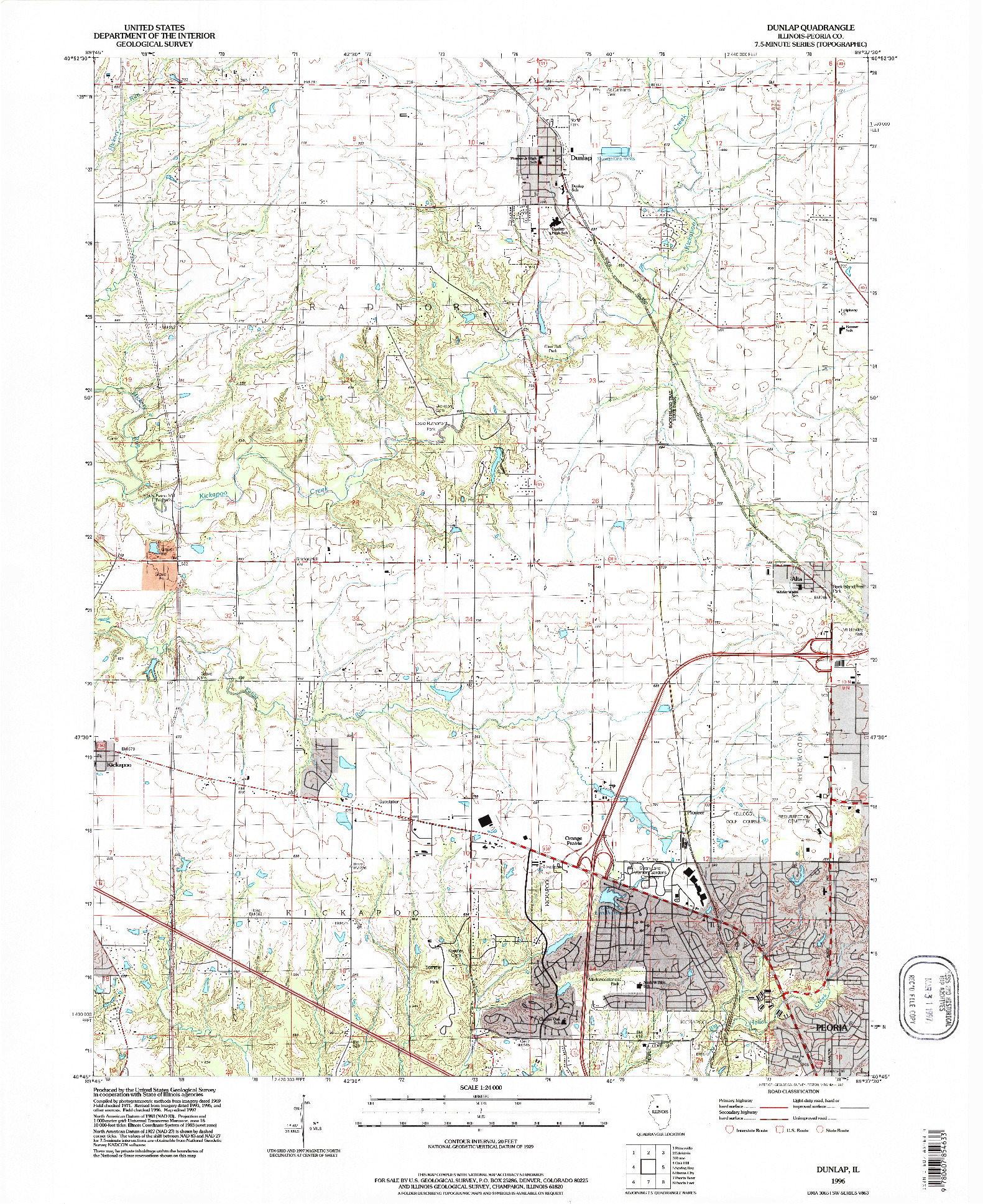 USGS 1:24000-SCALE QUADRANGLE FOR DUNLAP, IL 1996