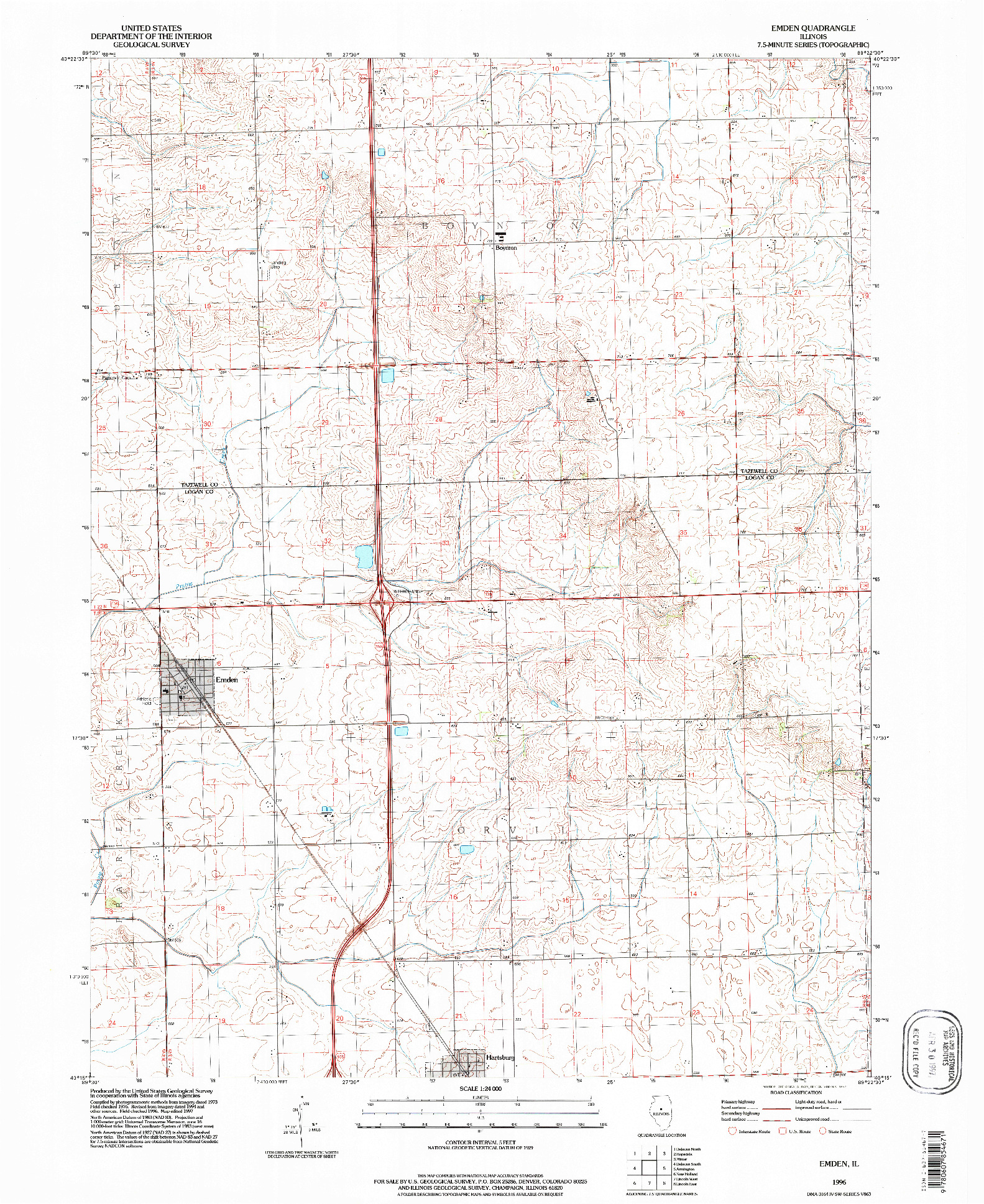 USGS 1:24000-SCALE QUADRANGLE FOR EMDEN, IL 1996