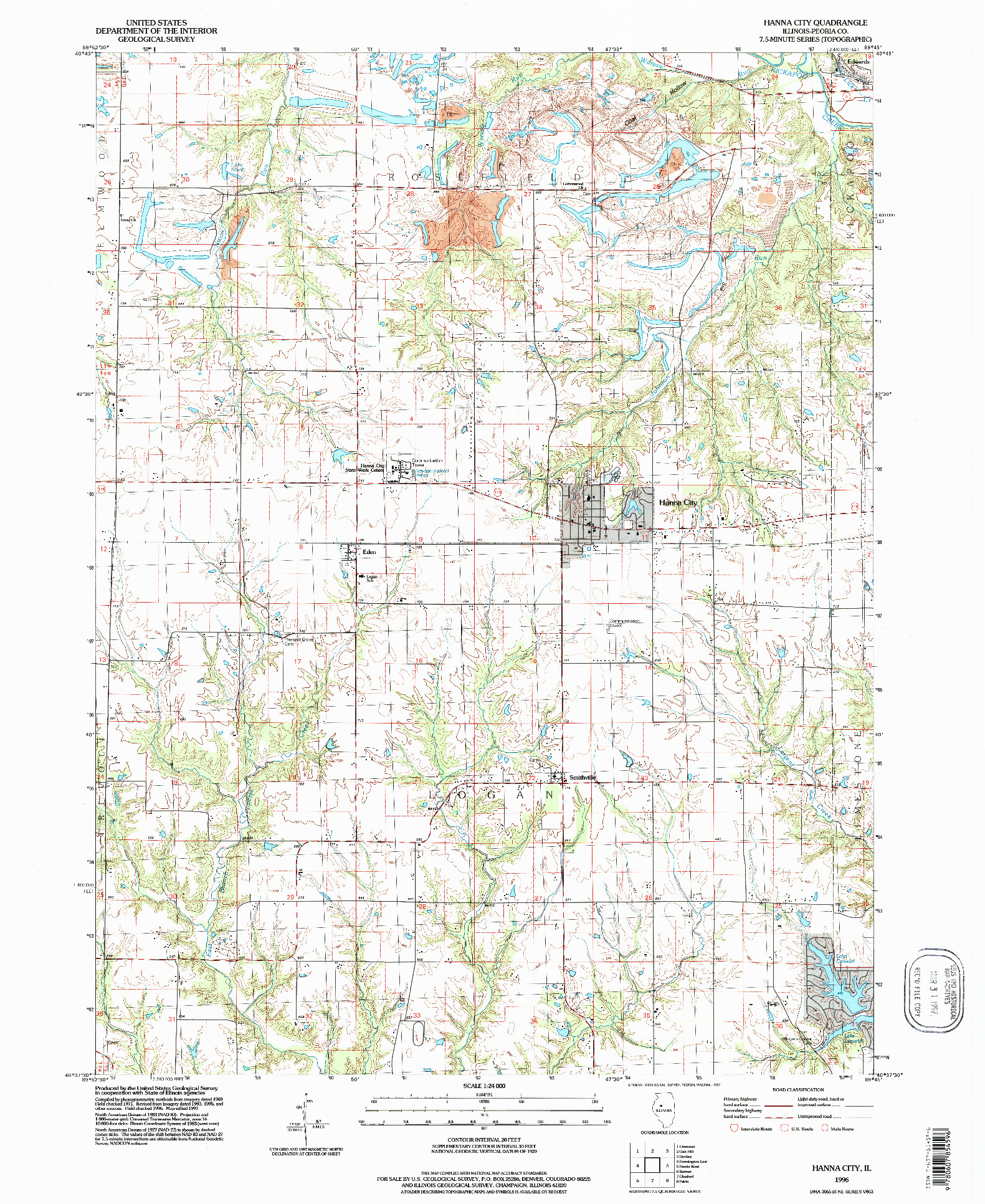 USGS 1:24000-SCALE QUADRANGLE FOR HANNA CITY, IL 1996