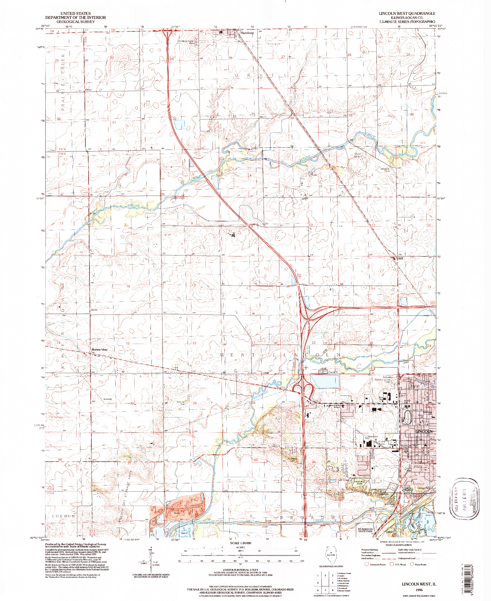 USGS 1:24000-SCALE QUADRANGLE FOR LINCOLN WEST, IL 1996