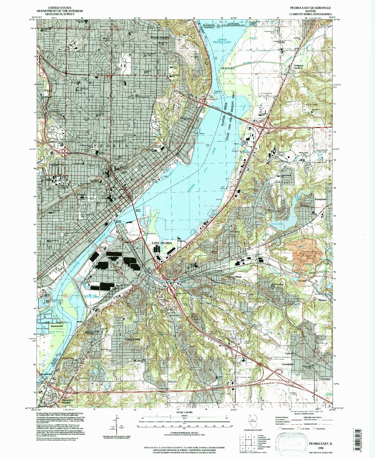 USGS 1:24000-SCALE QUADRANGLE FOR PEORIA EAST, IL 1996